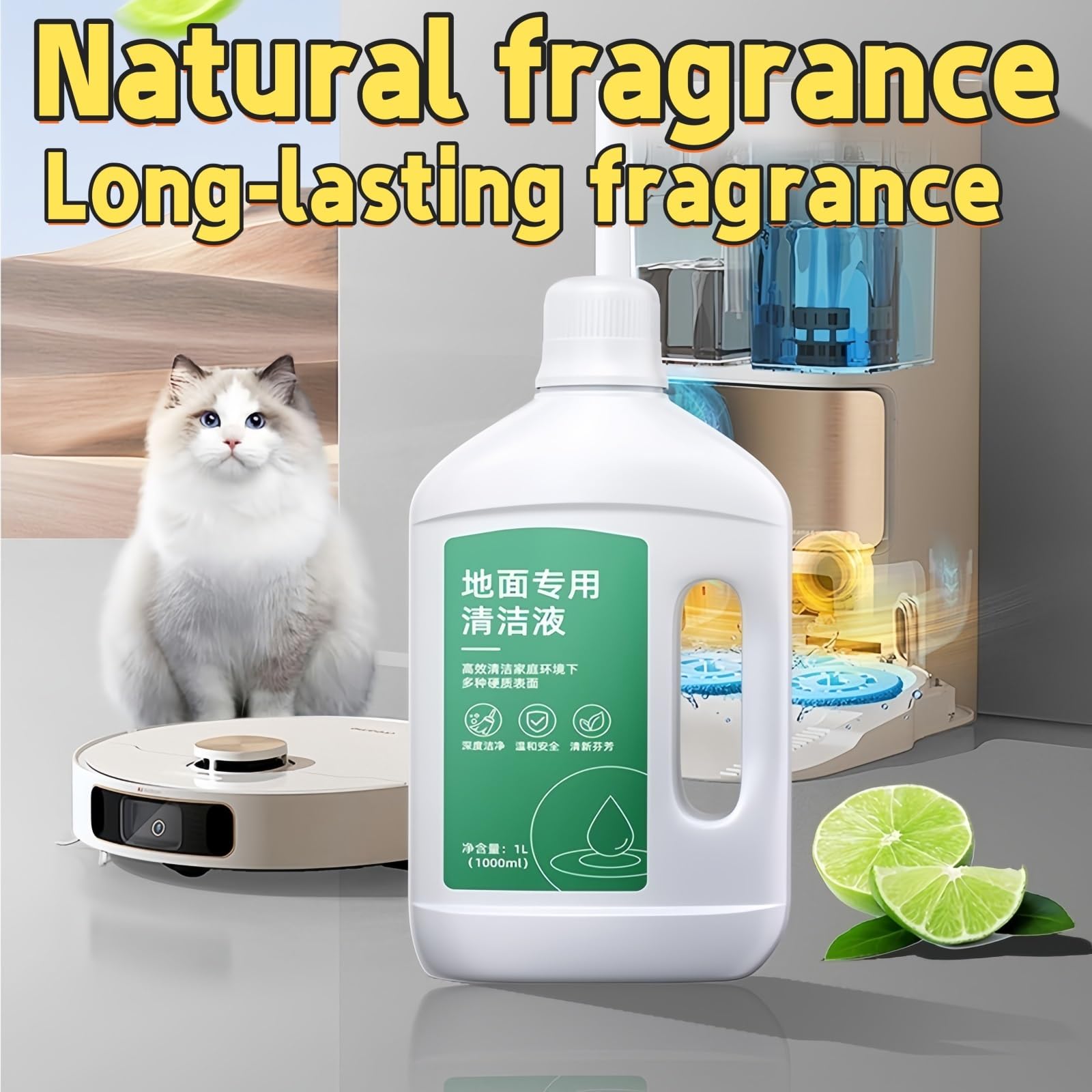 Líquido Limpiador For Fregadoras De Suelos 2 Botellas De 1 L Compatible Con Midea, Universal For Todas Las Series De Robots Aspiradores Detergente Y Líquido Limpiador De Suelos Accesorios