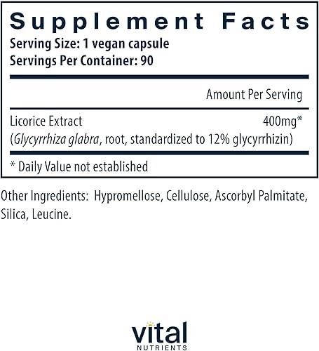 Miniatura 2 de Vital Nutrients - Extracto de raíz de regaliz - Apoyo inmunológico a base de hierbas - Apoyo suprarrenal - 90 cápsulas vegetarianas por botella -