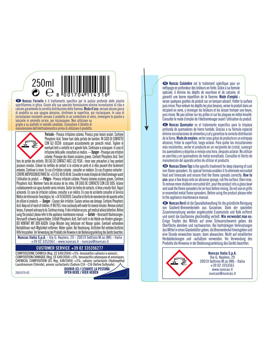 Nuncas Fornello - Sgrassante Spartifiamme - 250ml
