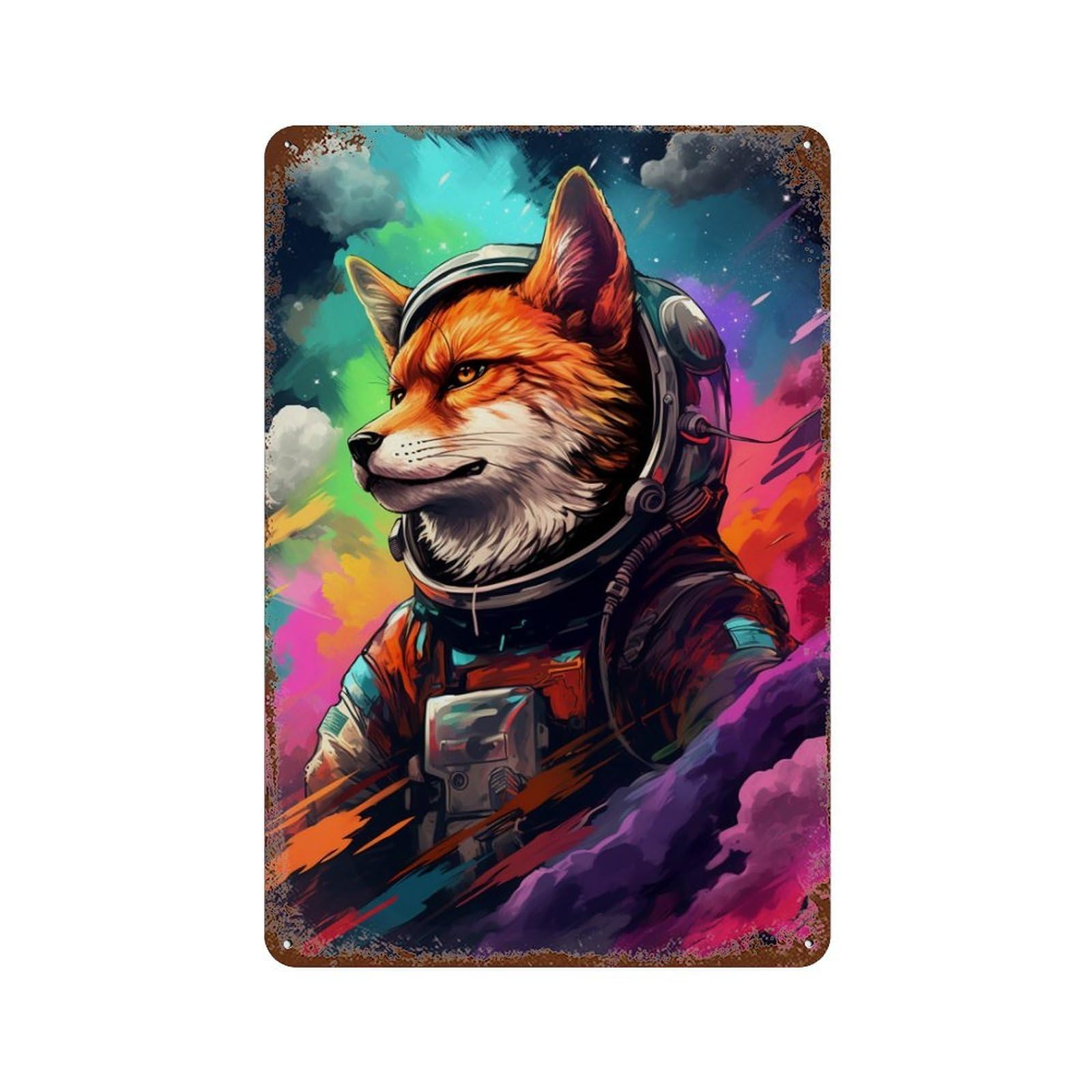 Cosmic Fox Explorer-14 Decorative Tin Sign 11.8"x7.9", Retro Wall Decor for Garage, Pub Or Kitchen