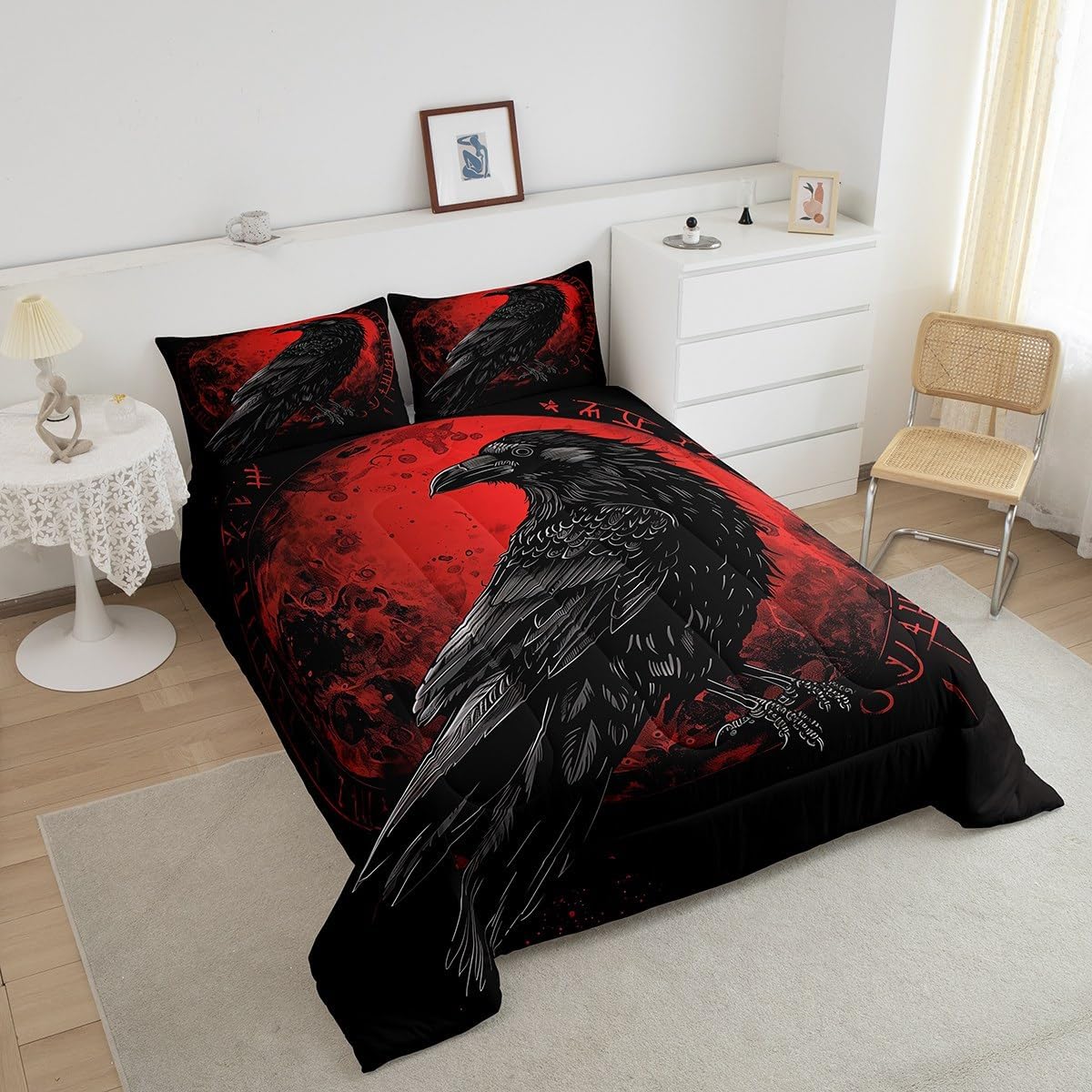 Erosebridal Vintage Viking Comforter Set Queen Viking Raven Bedding Comforter Sets Nautical Adventure Bedding Set Nordic Mythology Exotic Tribe Duvet Insert for Kids Adults Men Room Decor