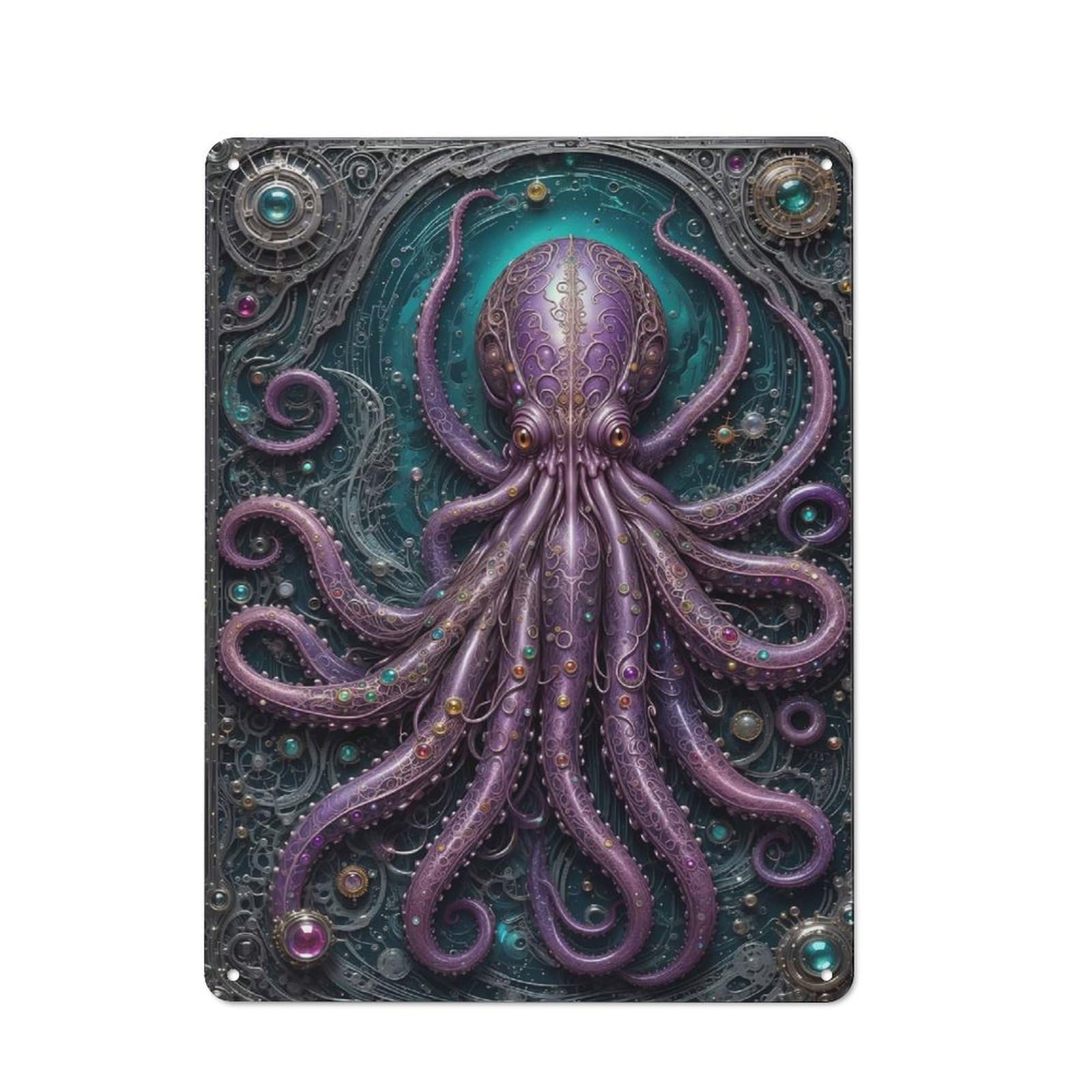 Understated Office Metal Sign 40x30cm Featuring Ancient Steampunk Kraken, Studio Wall Plaque for Office, Study, Studio Or Hallway
