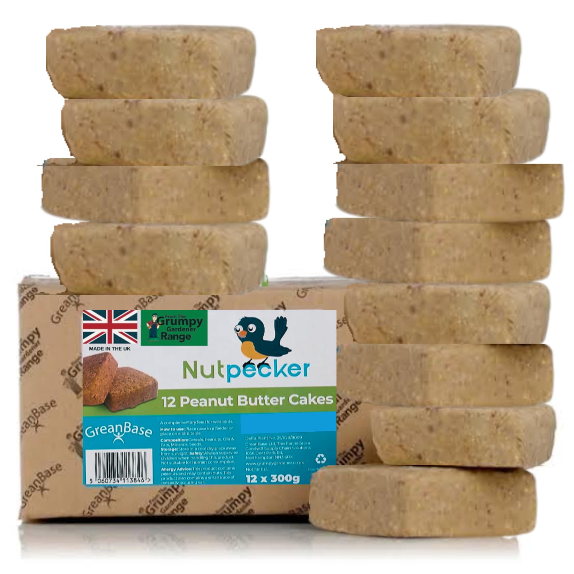 Grumpy Gardener Peanut Butter Bird Suet Cakes - Wild Bird Food, 12 Pack