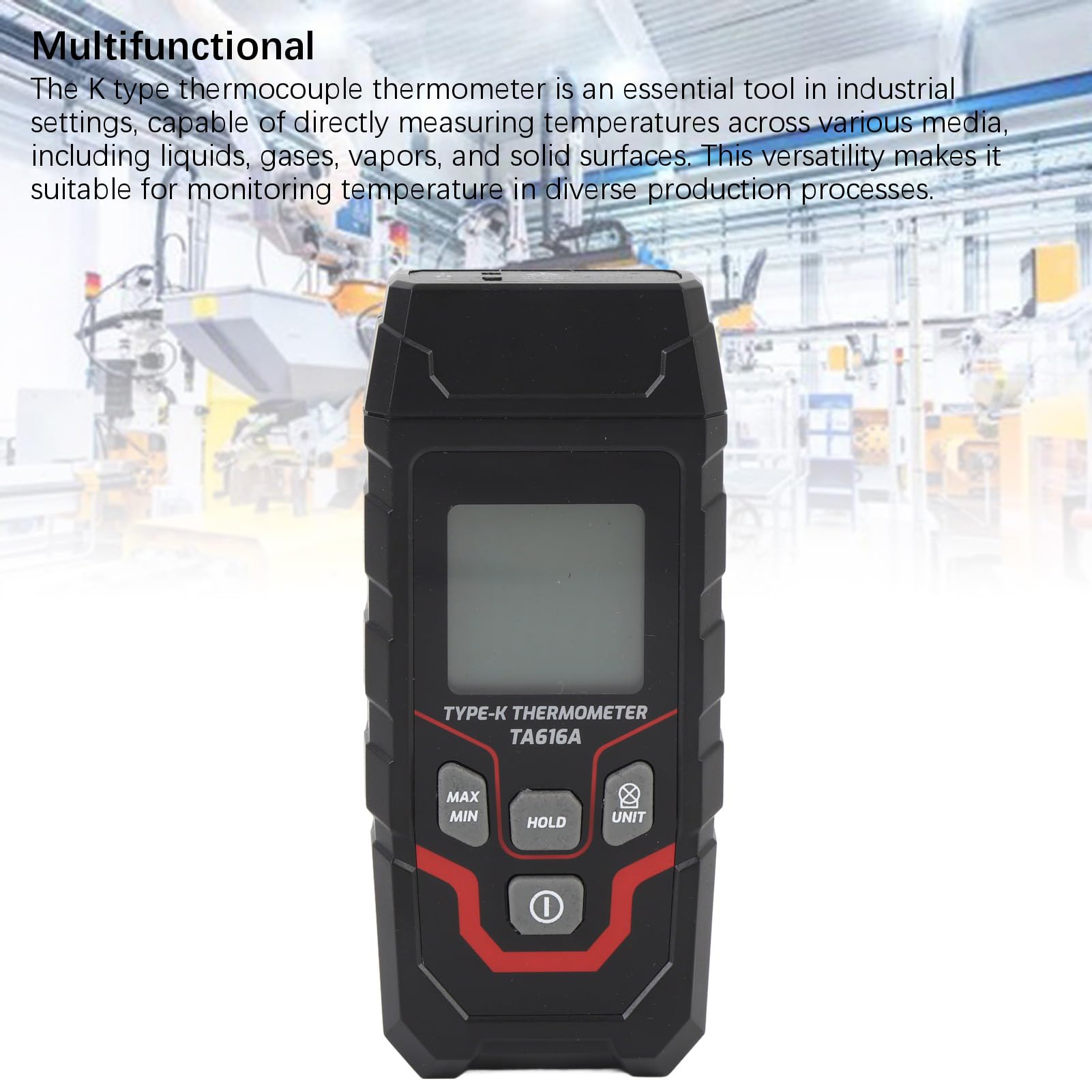 Digital K Type Thermometer, Single Channel K Type Thermocouple Thermometer with Backlight, K Type Thermocouple Tester for Industrial Use, Celsius Fahrenheit Units Display