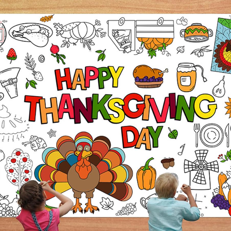 AIBIIN 2PCS Happy Thanksgiving Day Tablecloth Fabric