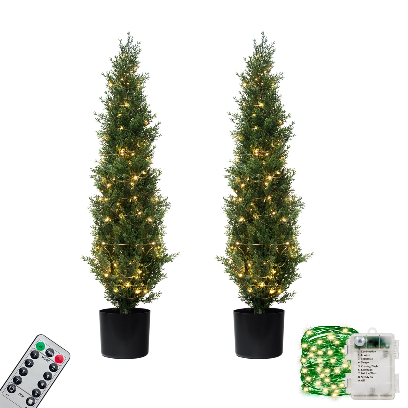 3FT Artificial Cedar Trees, Faux Cedar UV Rated Potted Topiary Trees, Outdoor Christmas Trees for Porch Set of 2