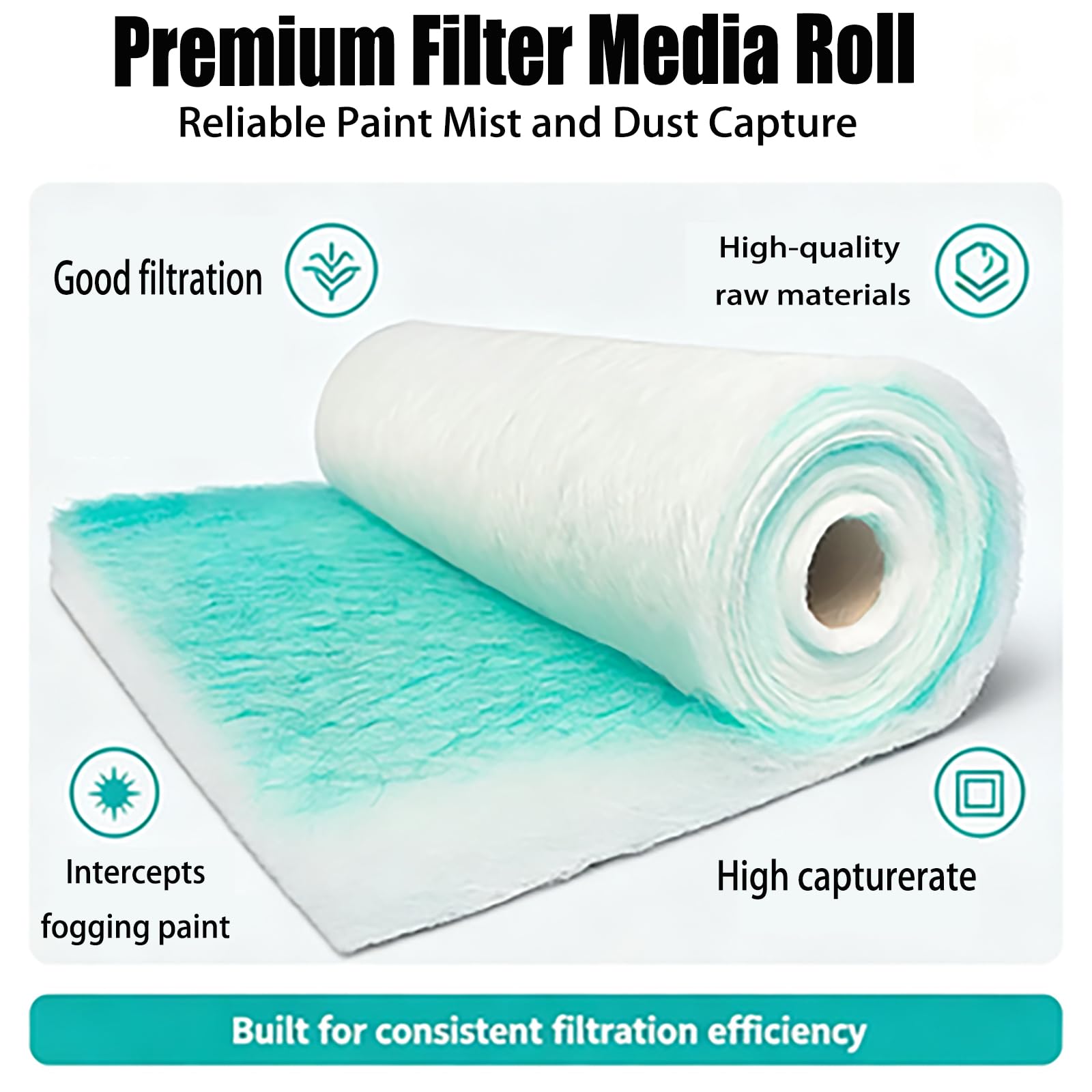 Filtro de fibra de vidrio de 80 mm para cabinas de pintura, retiene el polvo de pintura pulverizada, filtro de repuesto para cabinas de pintura automotriz y trabajos de pintura en talle(Size:0.75X20m)