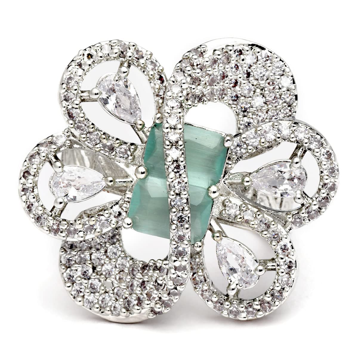 Karatcart Light Green Cubic Zirconia Studded Silver Tone Adjustable AD Ring for Women (B0BTKLDTMJ) Amazon Price History, Amazon Price Tracker