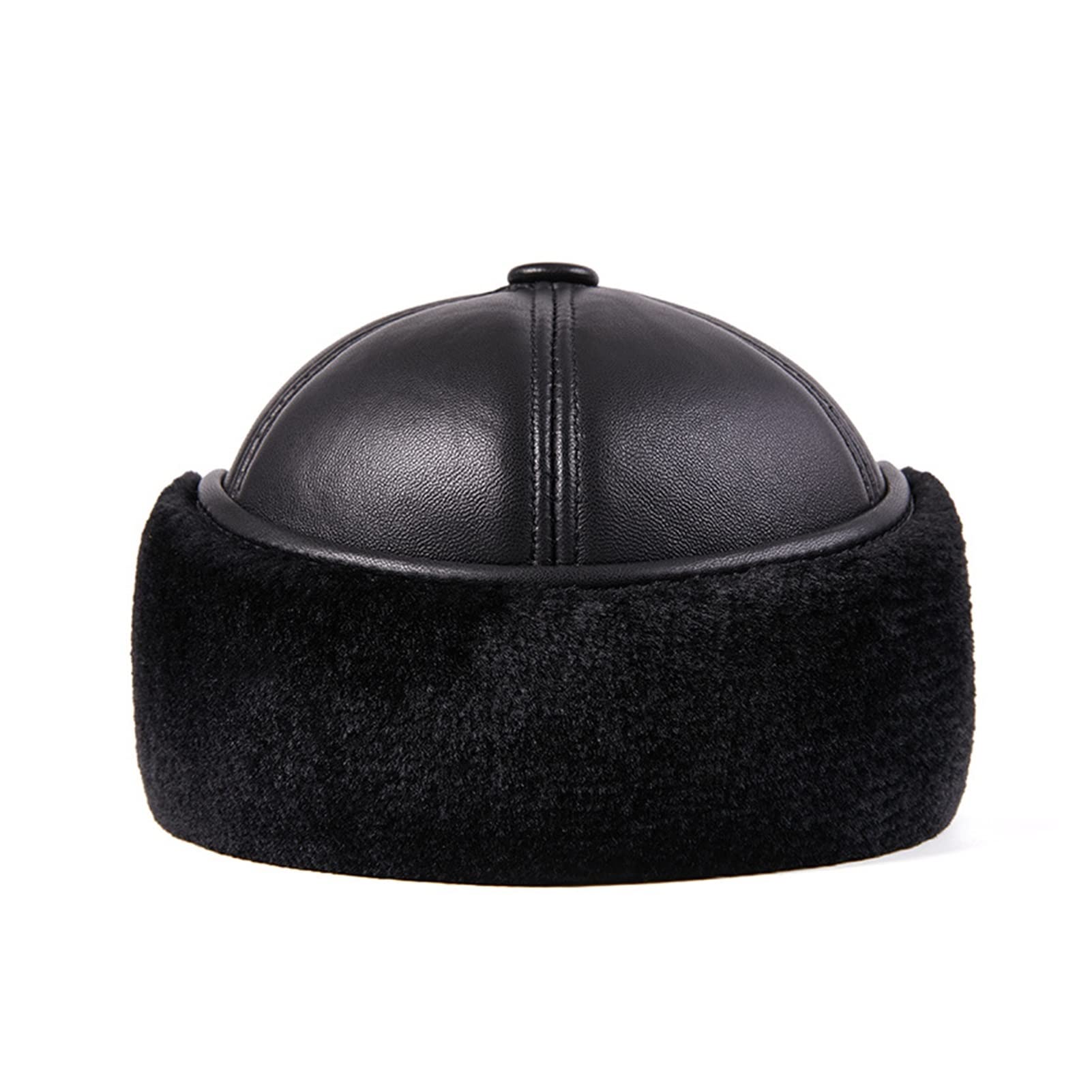 Cappello in Pelle con Ispessimento Invernale in Pelle e Velluto di Mezza età e Anziano Caldo Cappello in Cotone Anatra Linguetta da Baseball(L(55-56cm))