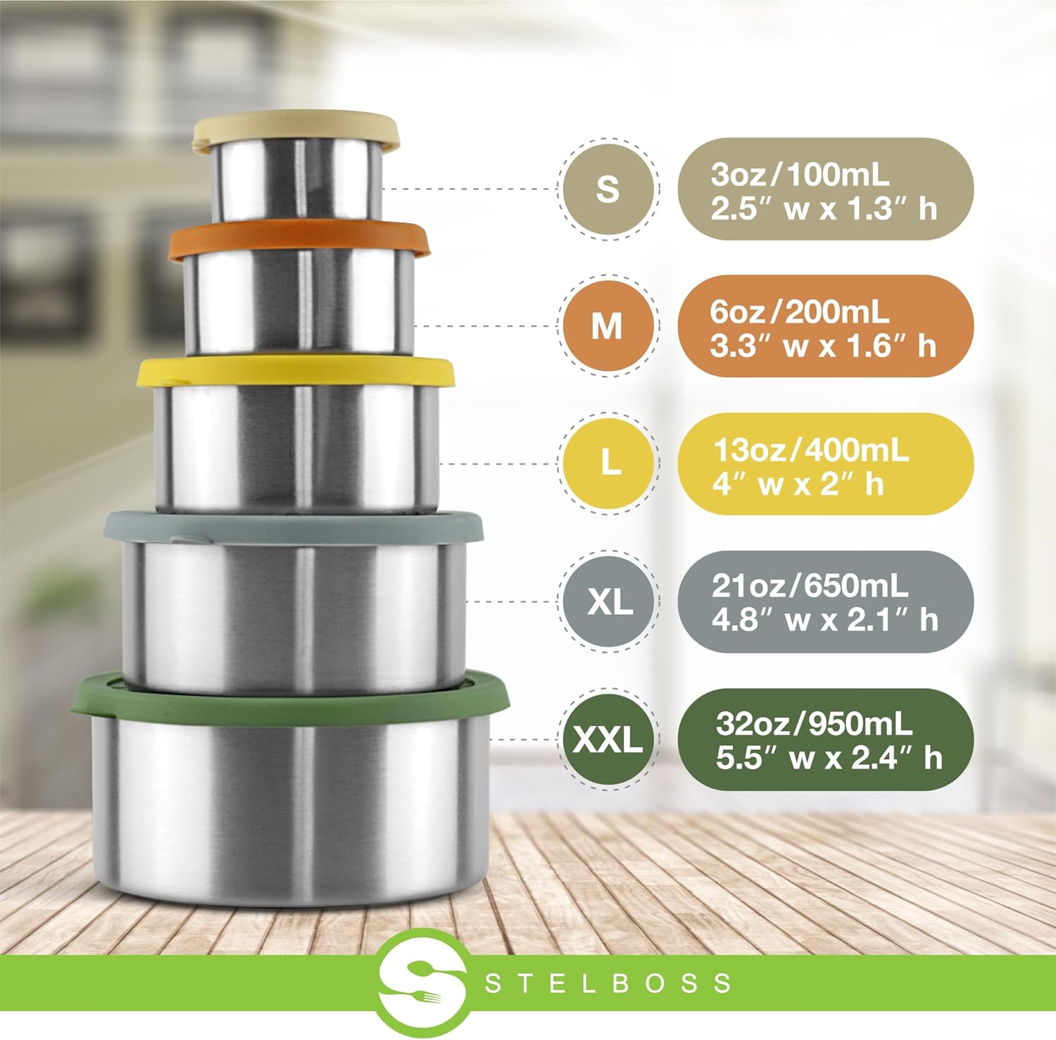 Stainless Steel Containers with Lids, Set of 5, Leakproof Stainless Steel Food Containers, Metal Food Storage Container, Stackable Toddler Snack Containers, Lunch Box Containers - Image 2