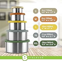 Vista 2 de Recipientes de acero inoxidable con tapas, juego de 5, recipientes de alimentos de acero inoxidable a prueba de fugas, contenedor de almacenamiento