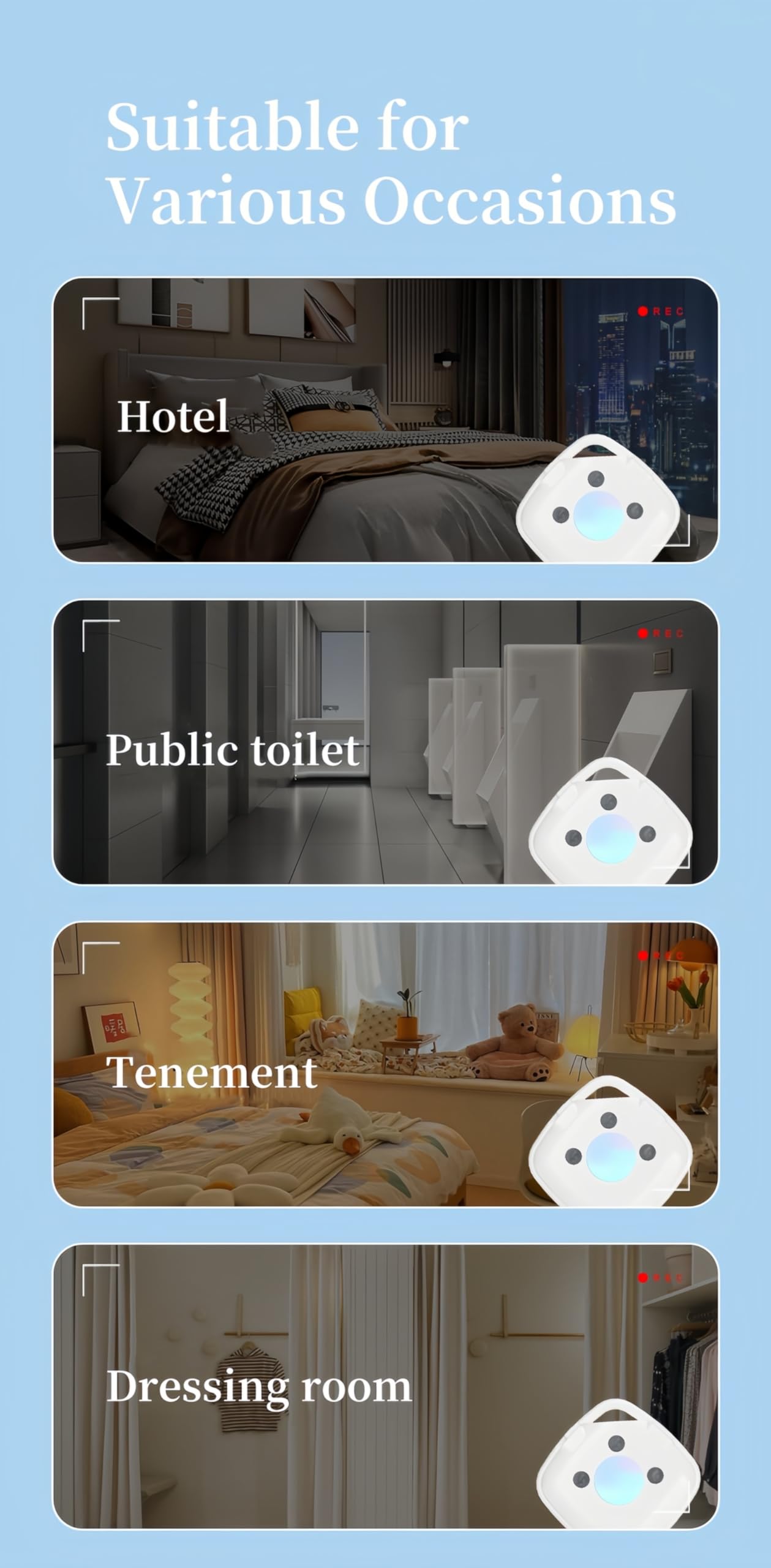 Detektor ukrytej kamery, przenośny, kompaktowy, antyinwigilacyjny, antyzłodziejski, szpieg, podsłuchiwanie RF, wykrywacz słuchania do hotelu, podróży, domu, biura, 8 szt