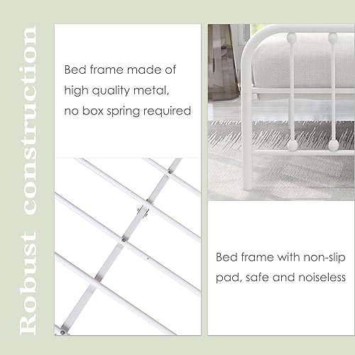 Miniatura 5 de alazyhome Base de cama de plataforma de metal tamaño Queen con cabecera y estribo, soporte de listones de acero resistente y resistente, no necesita