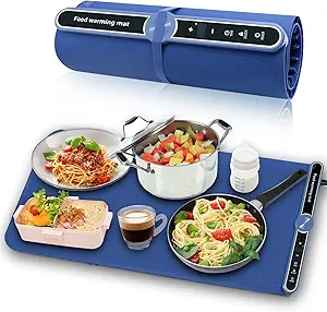 Food Warming Mat, Electric Warming Tray, 9 Heat Settings, Full Surface Heating, Rollable & Portable, Premium Silicone Nano-Material, Easy to Clean, Ideal for Parties, Buffets, and Daily Use (Blue)