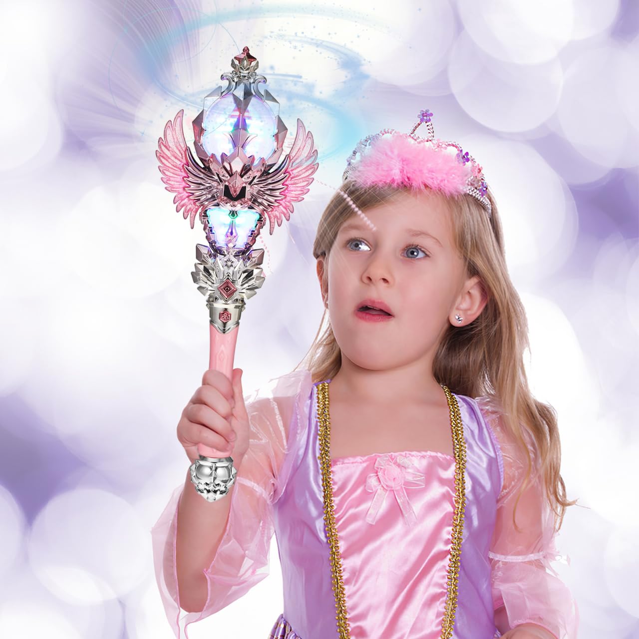 Kisangel Fantasy Enchanted Wand Light up Princess Wand for Boys and Girls Glowing Stick for Fairy Cosplay and Stage Performance High Brightness Girls Pretend Play Party Favors - Image 2
