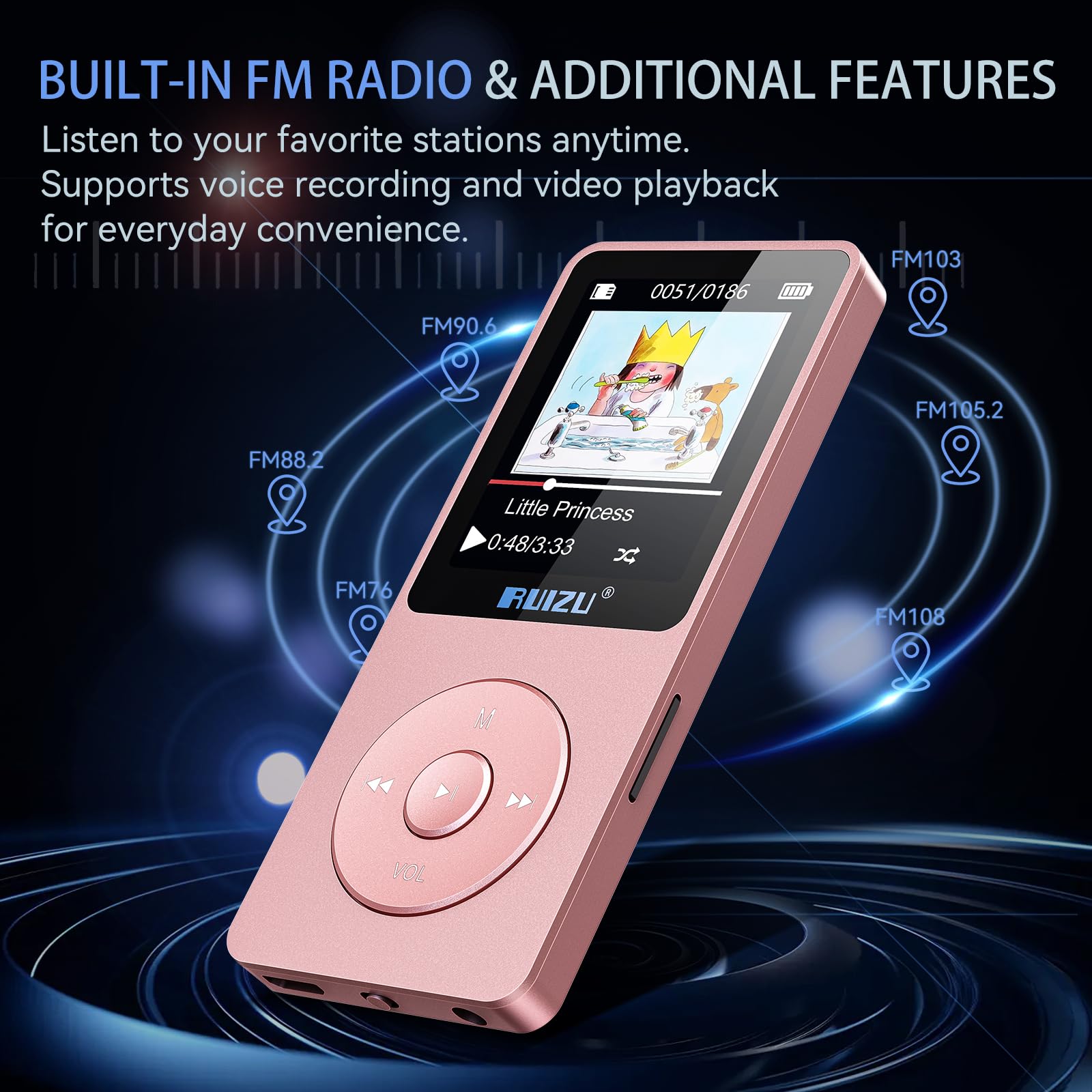 RUIZU Lettore MP3 64GB Bluetooth 5.3 Portatile con Tasti Fisici
