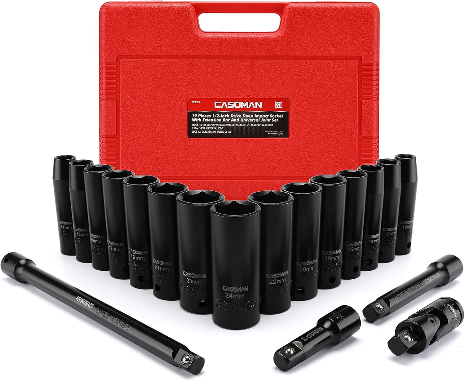 Buy CASOMAN Complete 12Inch Drive Deep Impact Socket Set, Metric, CRV