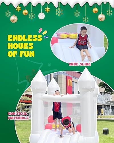 Miniatura 5 de Mini casa inflable blanca de rebote para niños de 1 a 5 años con tobogán para interiores y exteriores, con soplador, bolsa de almacenamiento,