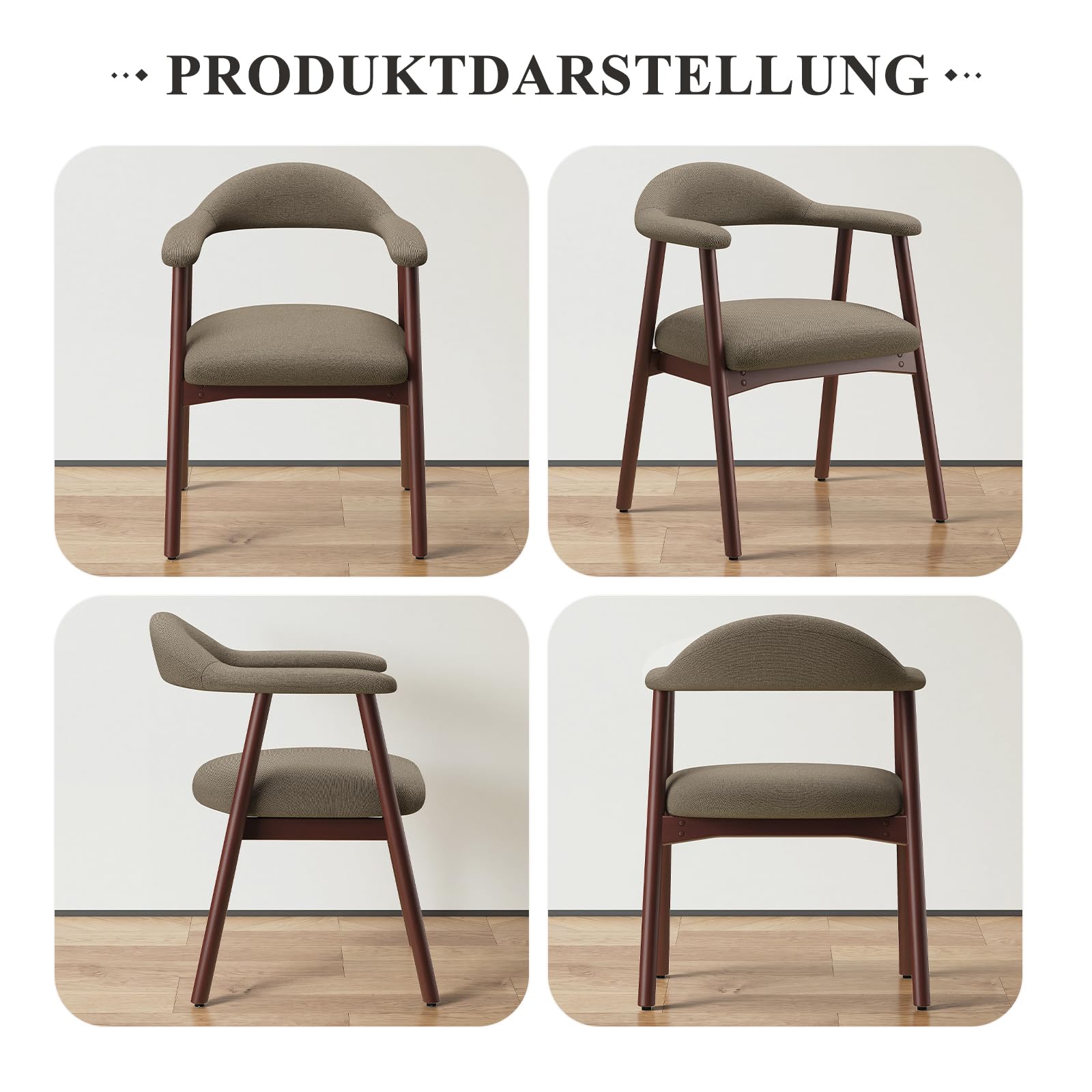 MALOL 4er Set Stoffsessel Esszimmerstühle, gepolsterte Esszimmerstühle mit gebogener Rückenlehne und Holzbeinen, Mid-Century-Modern Küchenstühle für Küche und Esszimmer, Kamel