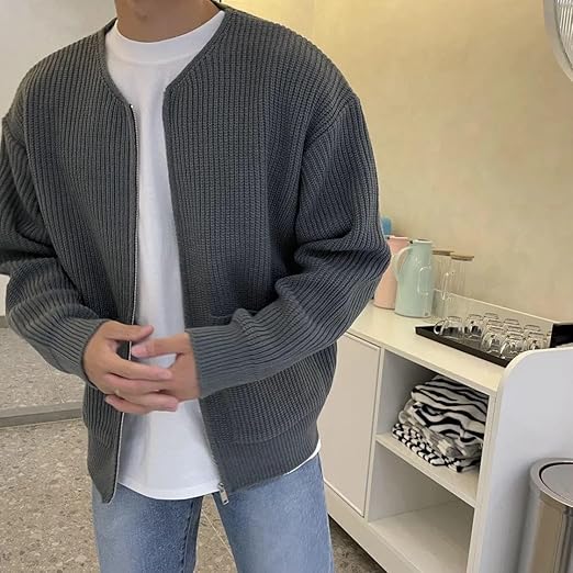 Générique Homme Gilet Cardigan Ouvrez-Front Zippé à Col Roulé