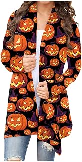 Tsamuo Halloween Cat Pumpkin Cardigan Long Sleeve Casual Fation Plus Size Open Front Cardigan Gifts for Halloween