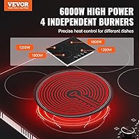 Vista 7 de VEVOR Placa de cocina eléctrica de cerámica, estufa eléctrica empotrada, con panel de vidrio, control de perilla, 11 niveles de calor, para diversos