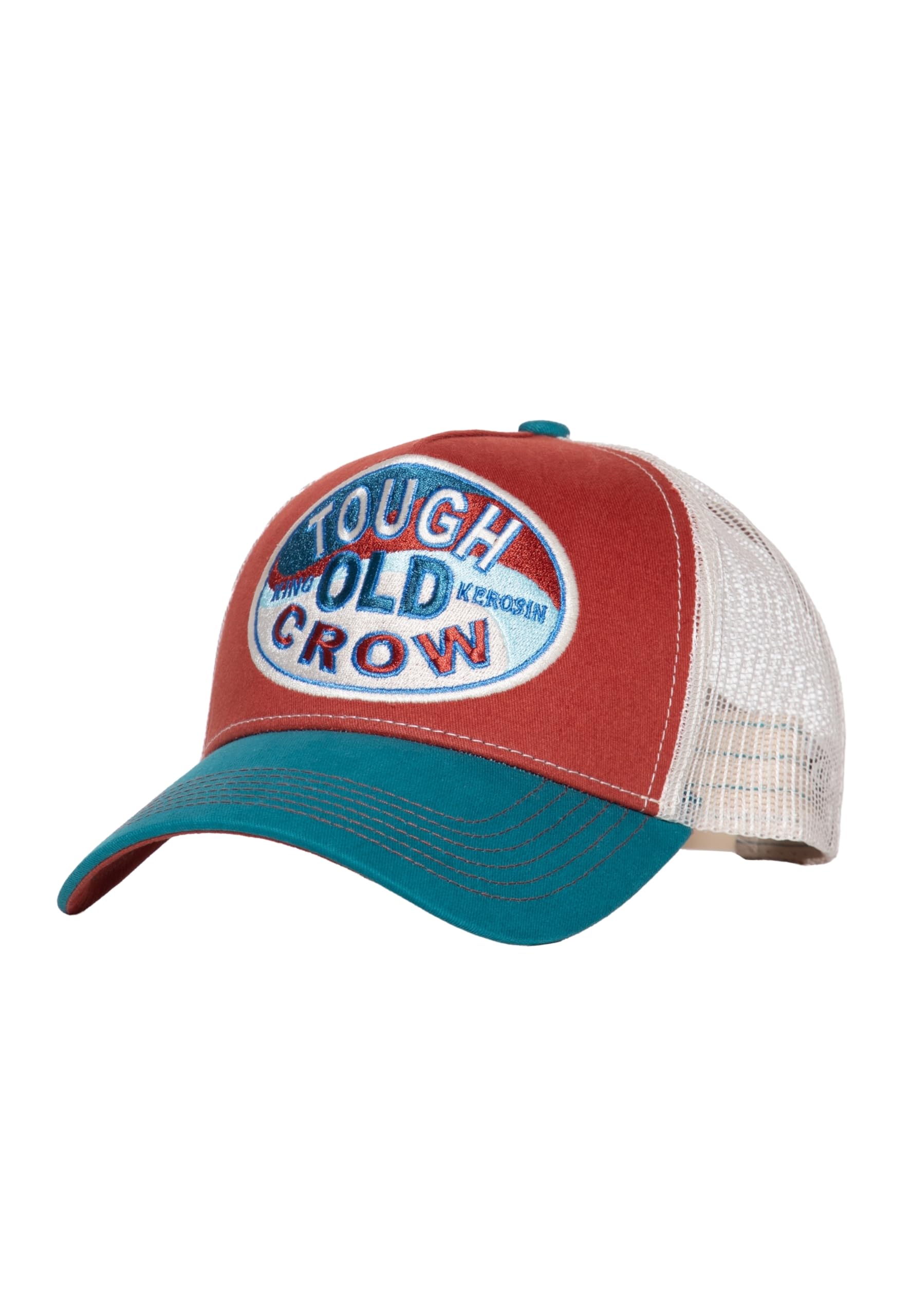 King Kerosin Męska czapka z daszkiem w stylu retro, z siateczką, w stylu vintage, z haftem z przodu i zakrzywionym daszkiem, regulowana czapka robocza Tough Old Crow