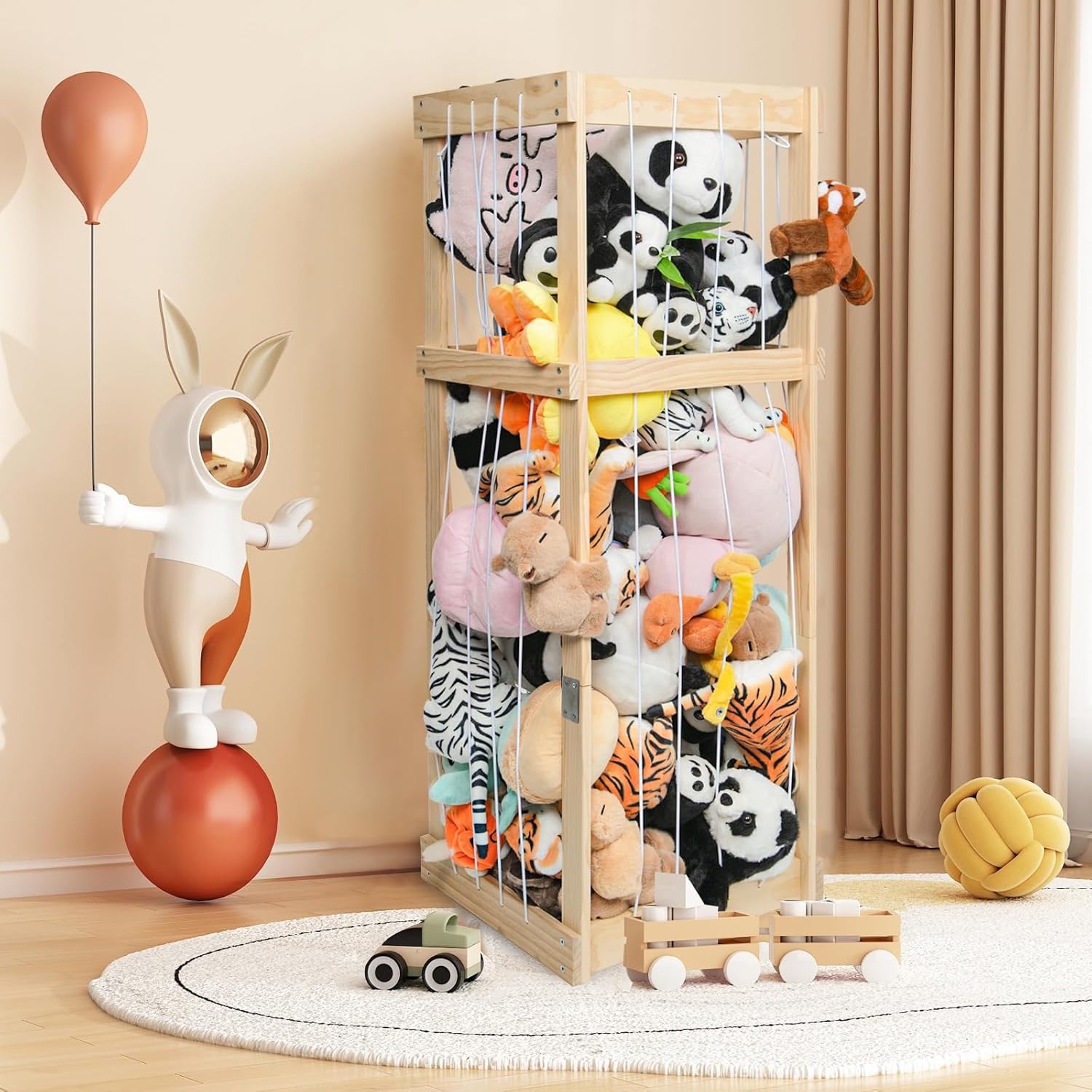 Stuffed Animal Storage with Large Capacity, Stuffed Animal Zoo Toy Storage, Large Wood Plushies Storage Organizer for Kids Room Nursery Play Room Bedroom - Image 8