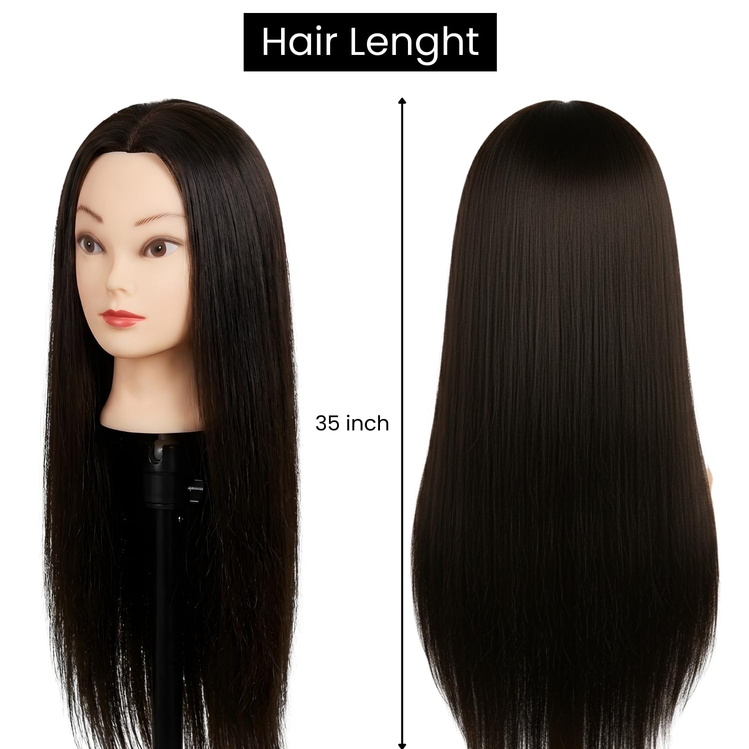 NYSA Professional 35-Inch Dark Brown Hair Mannequin Head | Premium Practice Dummy for Braiding, Cutting & Styling (80% Real Human Hair Blend) 1