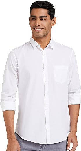 Amazon Brand – Symbol Men’s Cotton Shirt | Casual | Plain | Full Sleeve | Summer-Regular Fit (Available in Plus Size)