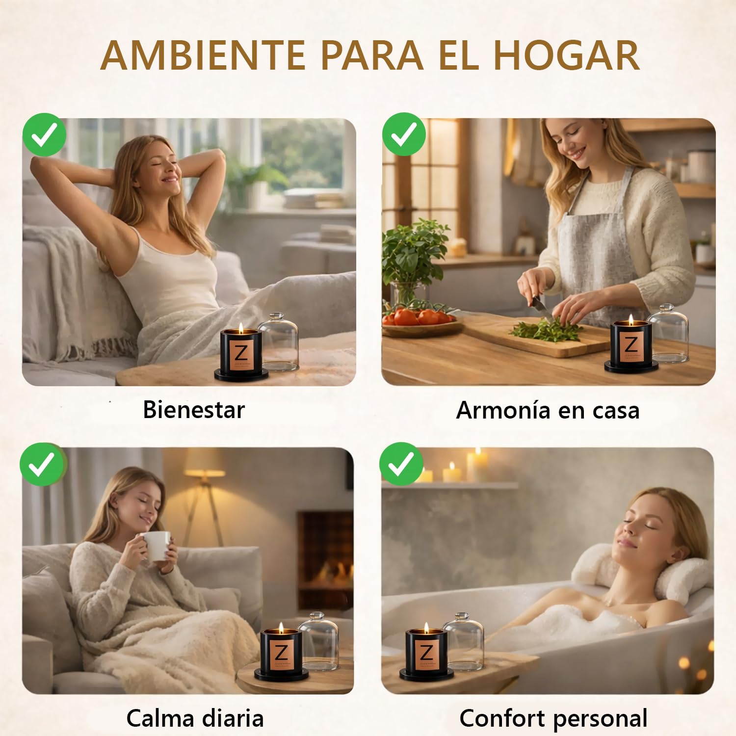Velas Aromáticas de Soja y Fragancias IFRA | Regalos Originales para Mujer Hechas en Europa | Velas Decorativas para Ritual de Calma y Autocuidado Zaikux® (Sándalo)