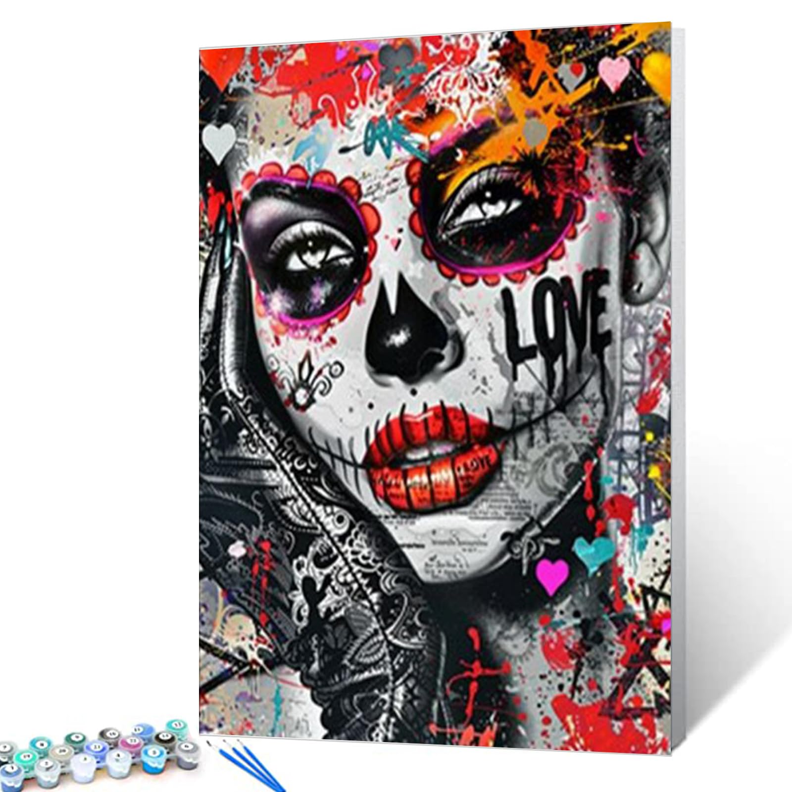 Black Red Clown Paint by Numbers Kits for Adults DIY Canvas Oil Painting Acrylic Pigment Kits Graffiti Style Paint by Number Joker Avatar Gothic Style for Home Wall Art Decor Gift 16x20In (Frameless)