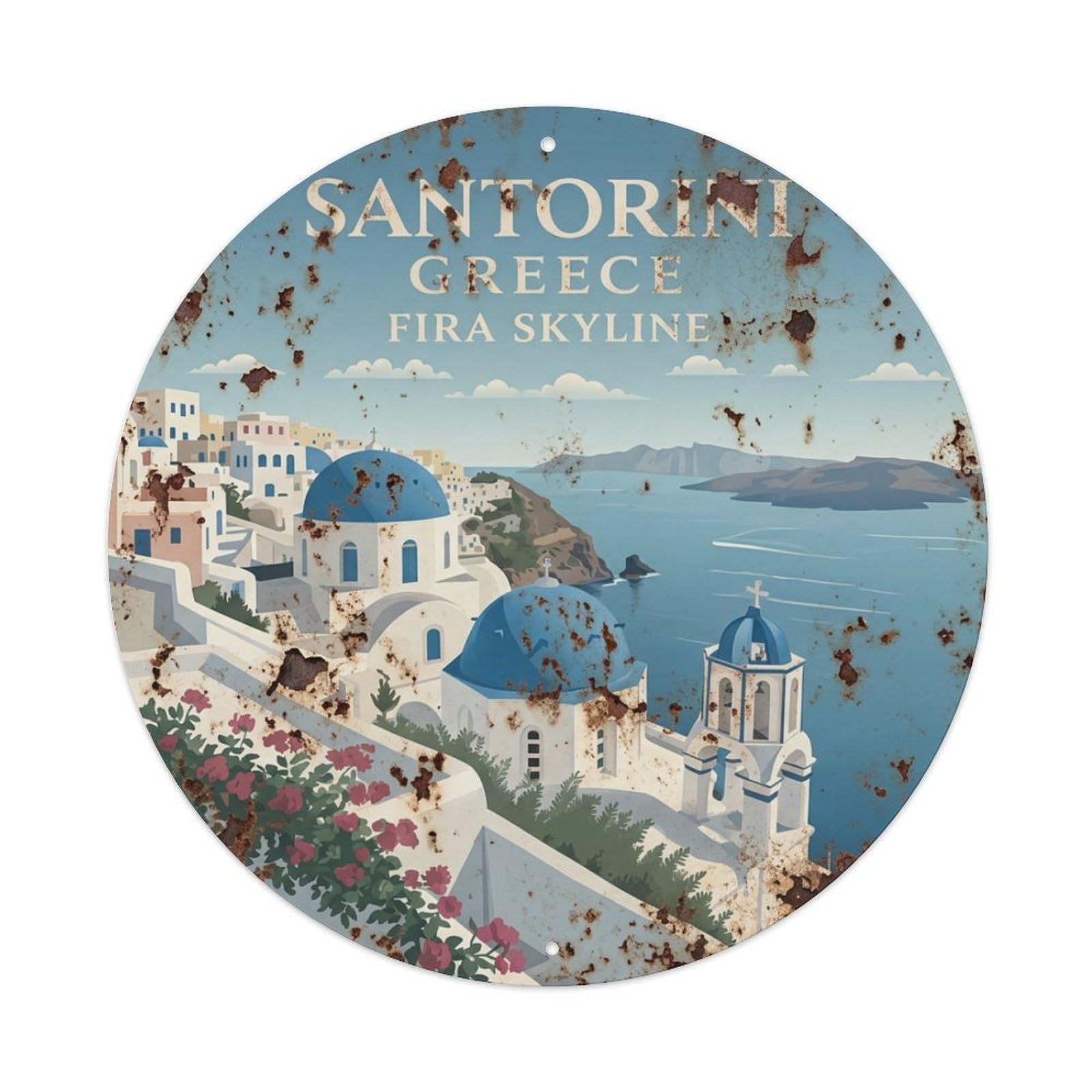 Galvaxio Style Vintage Travel Fira Santorini Skyline 1 Metal Tin Sign