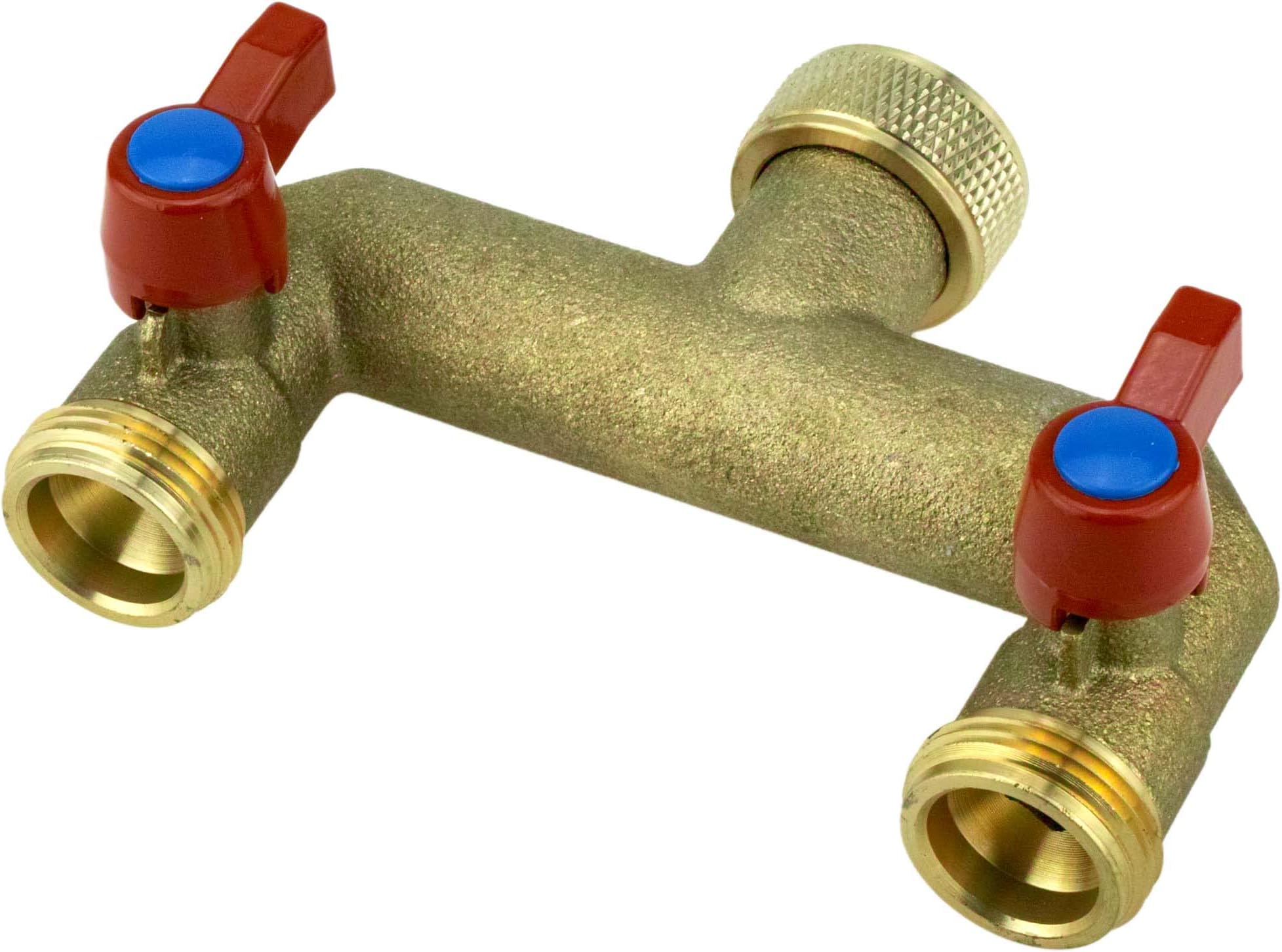 '2 Way Garden Hose Splitter with Shut-Off Valves 3/4 "Female – 3/4-Inch Outer for Faucets Valves
