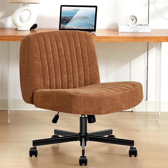 Chaise Cross Criss, chaise de bureau rembourrée Cross Legged,Brown,Ultra Tissu souple, sans arme,Coussin de ressort de poche,Ajustable,Tilting,Wider ordinateur Bureau Vanity Chaise