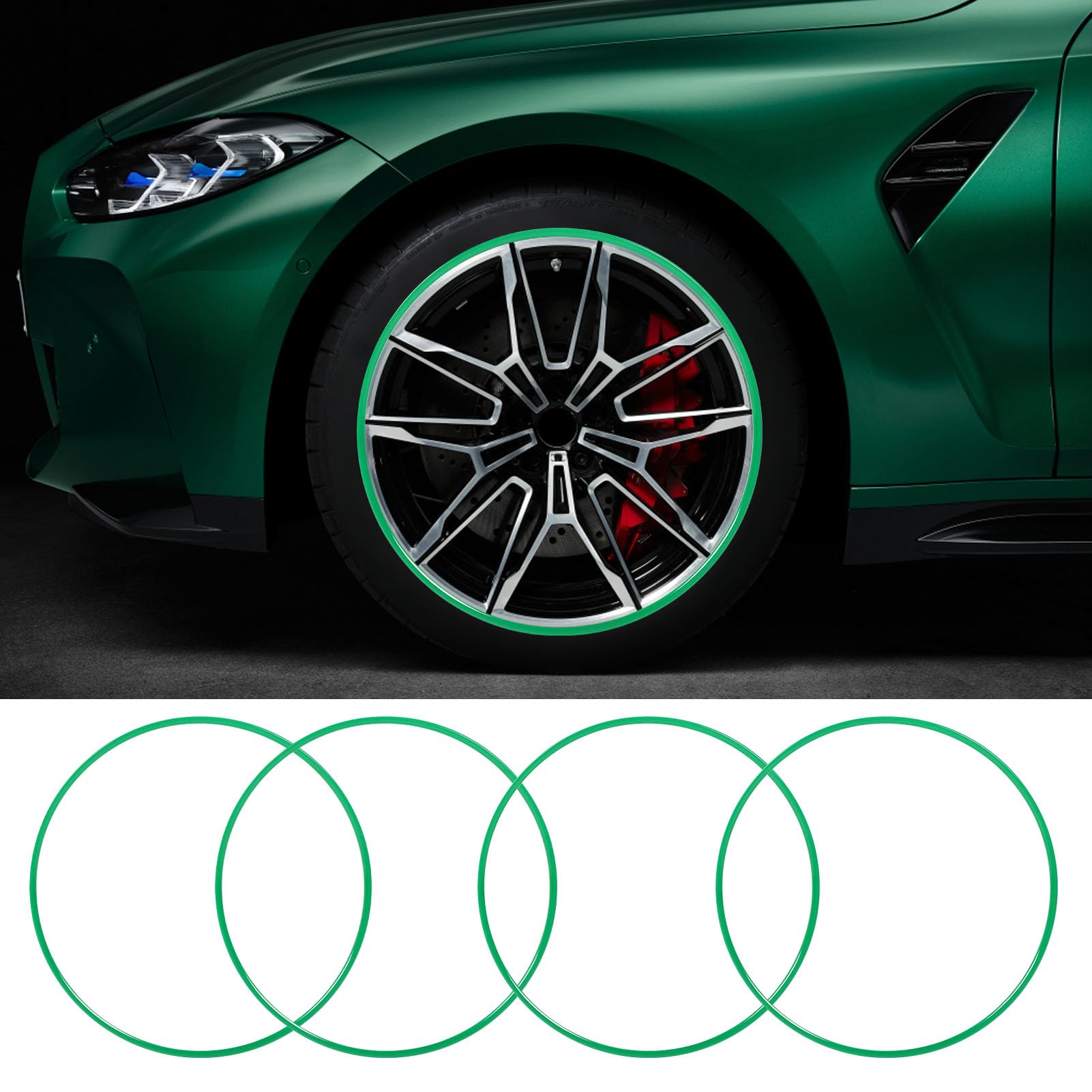 Protecteur de Jante, Protecteur de Roue ABS avec 4 Pièces de Protection de Roue pour Moyeu de Roue de Voiture 19 Pouces (Green)