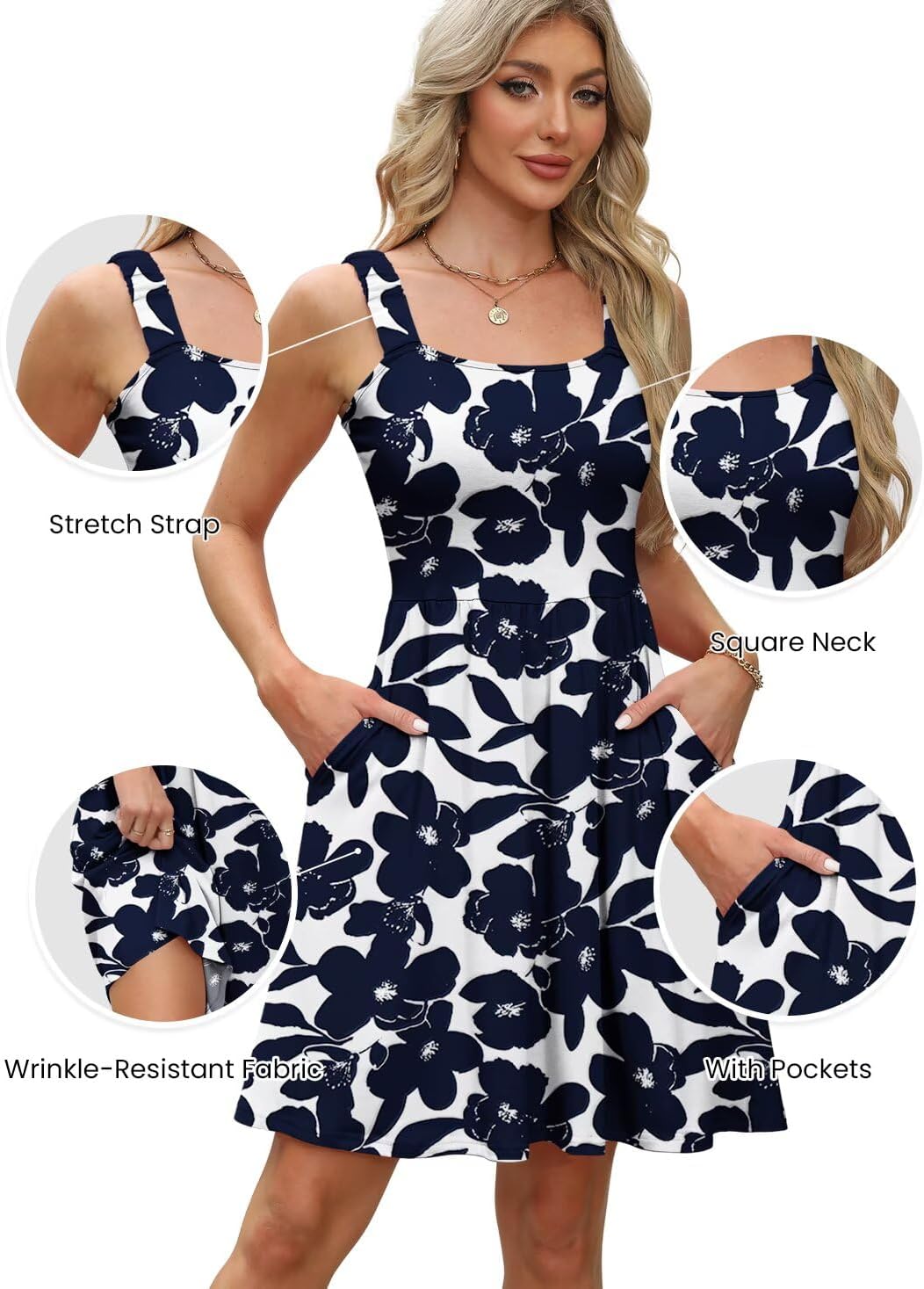 QACOHU Summer Dresses for Women 2026 Square Neck Sleeveless Sundress Casual Pocket A-Line Midi Dress - Image 5