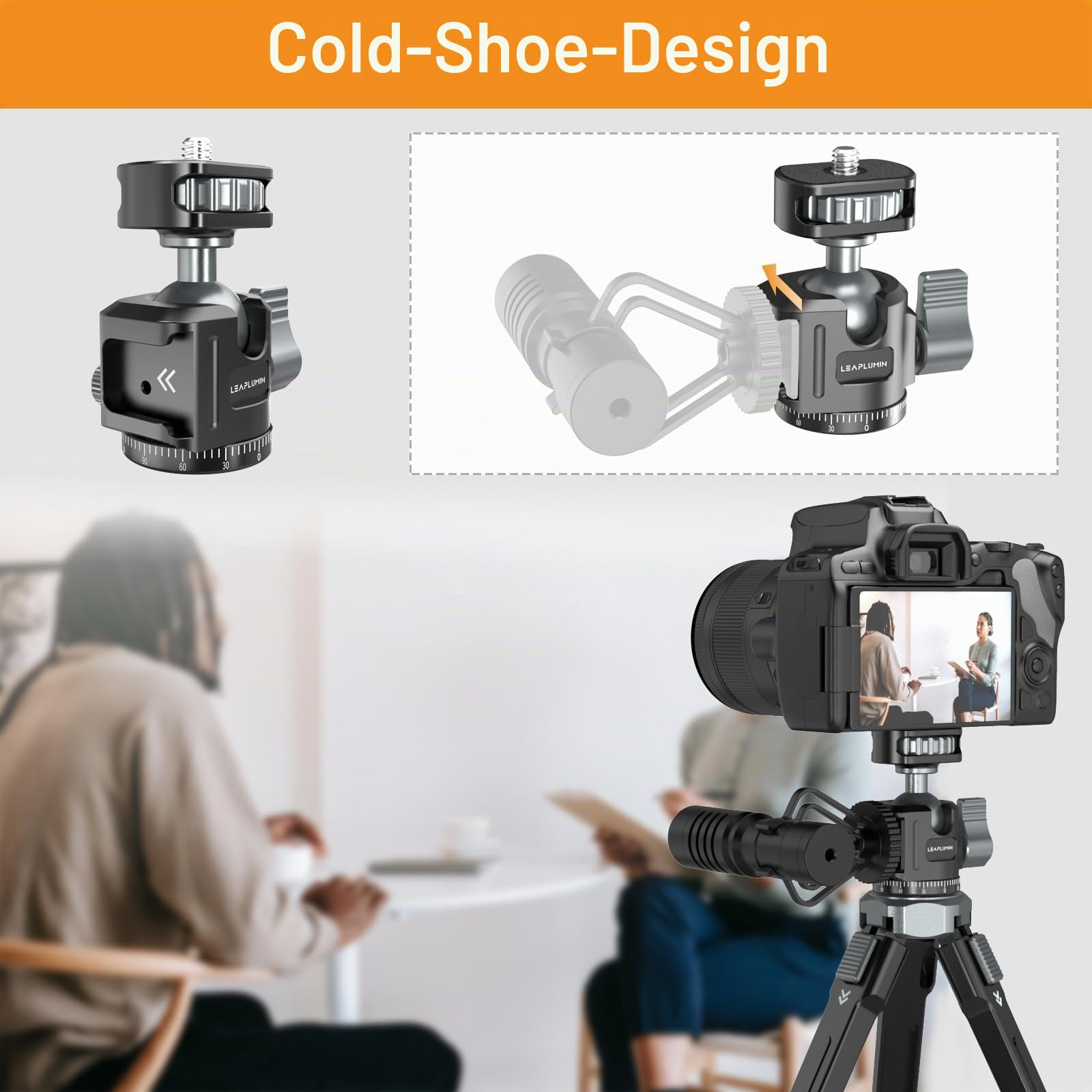 Mini Stativkopf Kugelkopf mit Cold Shoe, 360°Drehbar Aluminium Kugelgelenk mit 1/4 Blitzschuhadapter, Ball Head stativ Geeignet für Handyhalterung/Tablet-Halterung–Max. Belastung 2,5 kg/5,5 lb
