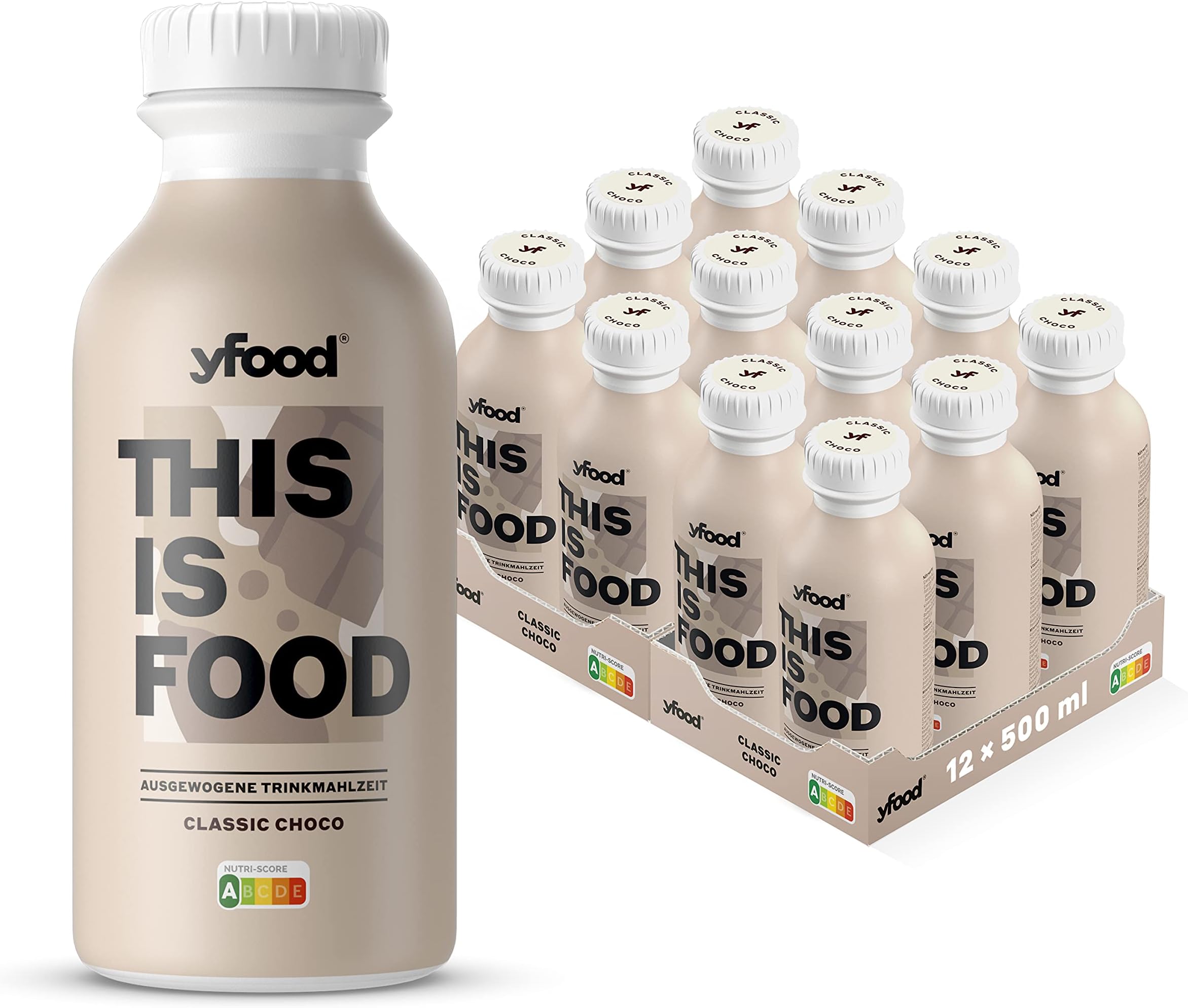 YFood Chocolate, Ready to Drink Meal | Lactose and Gluten-Free Meal Replacement | 33 g of Protein, 26 Vitamins & Minerals | Delicious Astronaut Food - 25% of Daily Calories | 12 x 500 ml (1 kcal/ml)