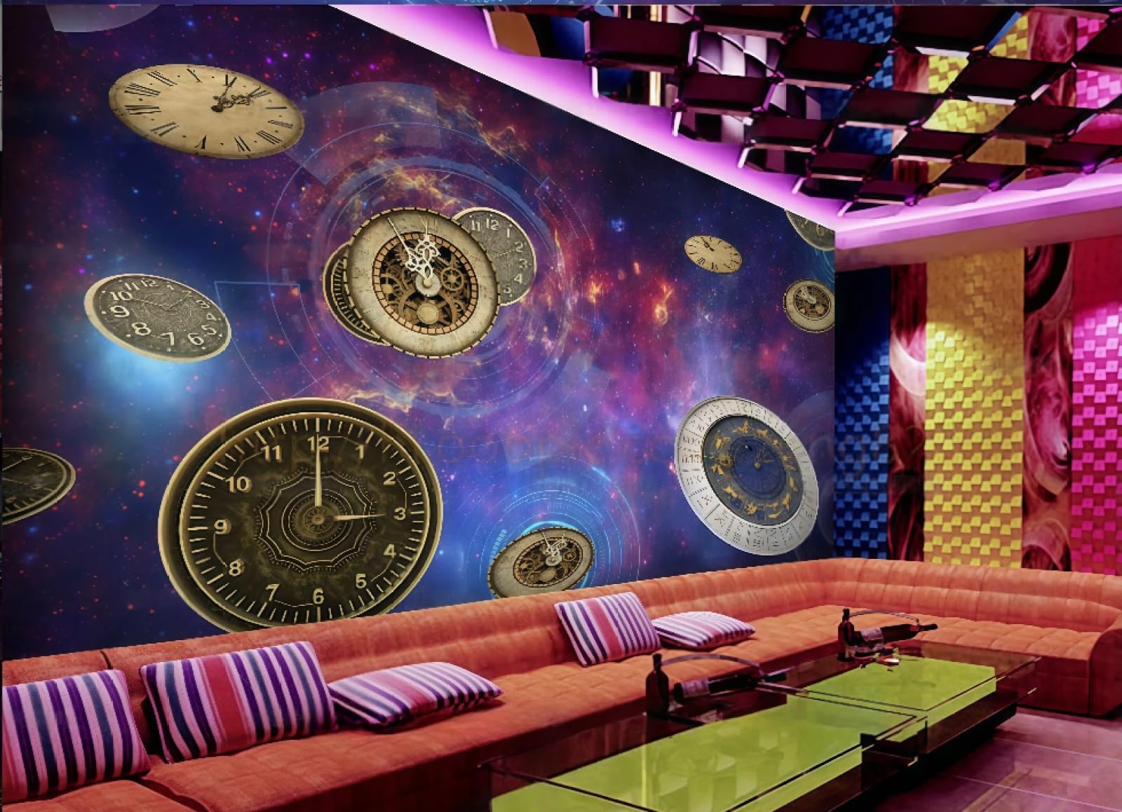 rskjdghshd Wallpaper Beautiful Universe Three-Dimensional Time and Space Theme Nightclub Bar Western Restaurant Background Wall Mural Afternoon Tea Coffee Shop Wallpaper,3D,300x210cm
