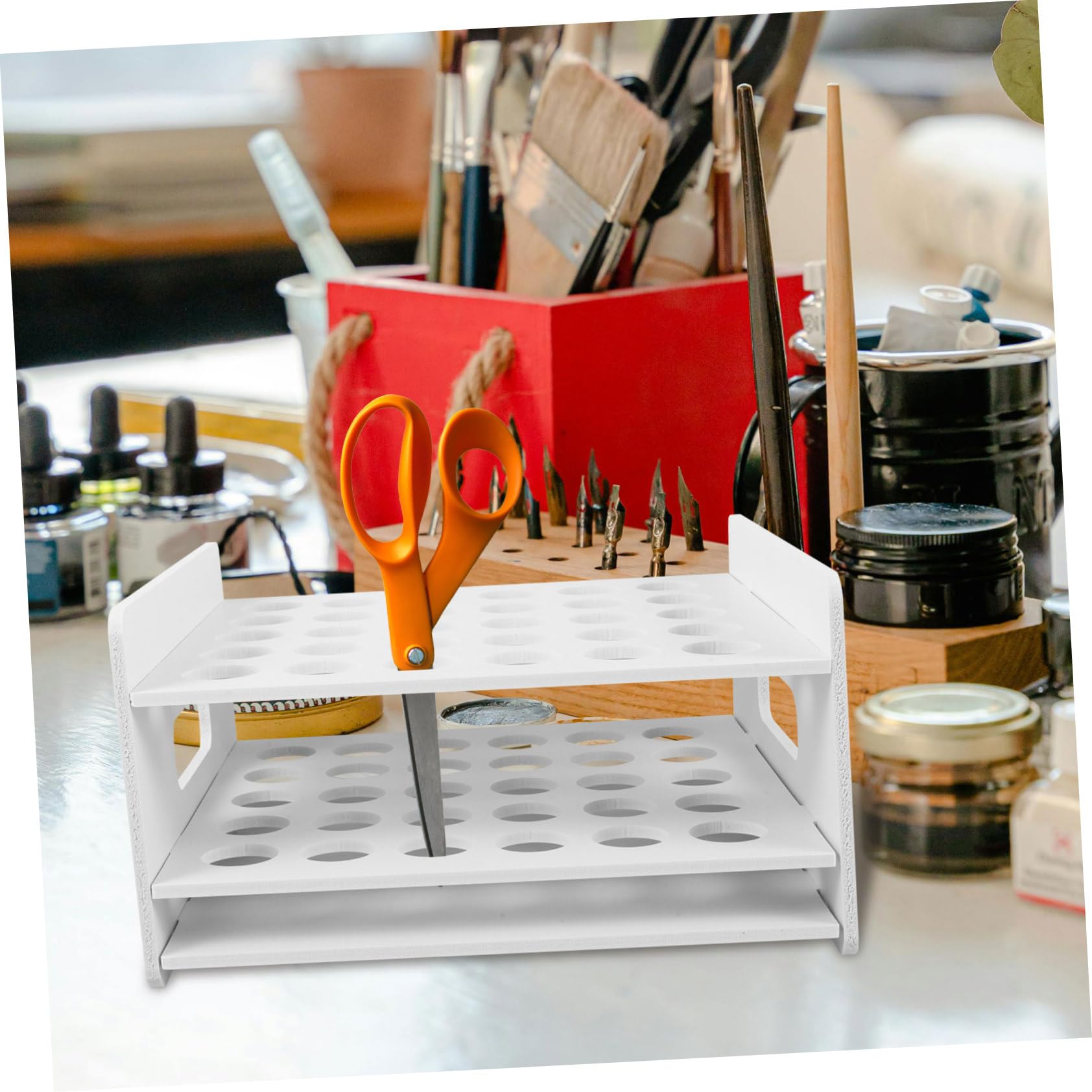 Gatuida Scatola Porta Forbici in Legno Test Tube Display Rack, Organizzazione Cancelleria, per Scuola e Casa