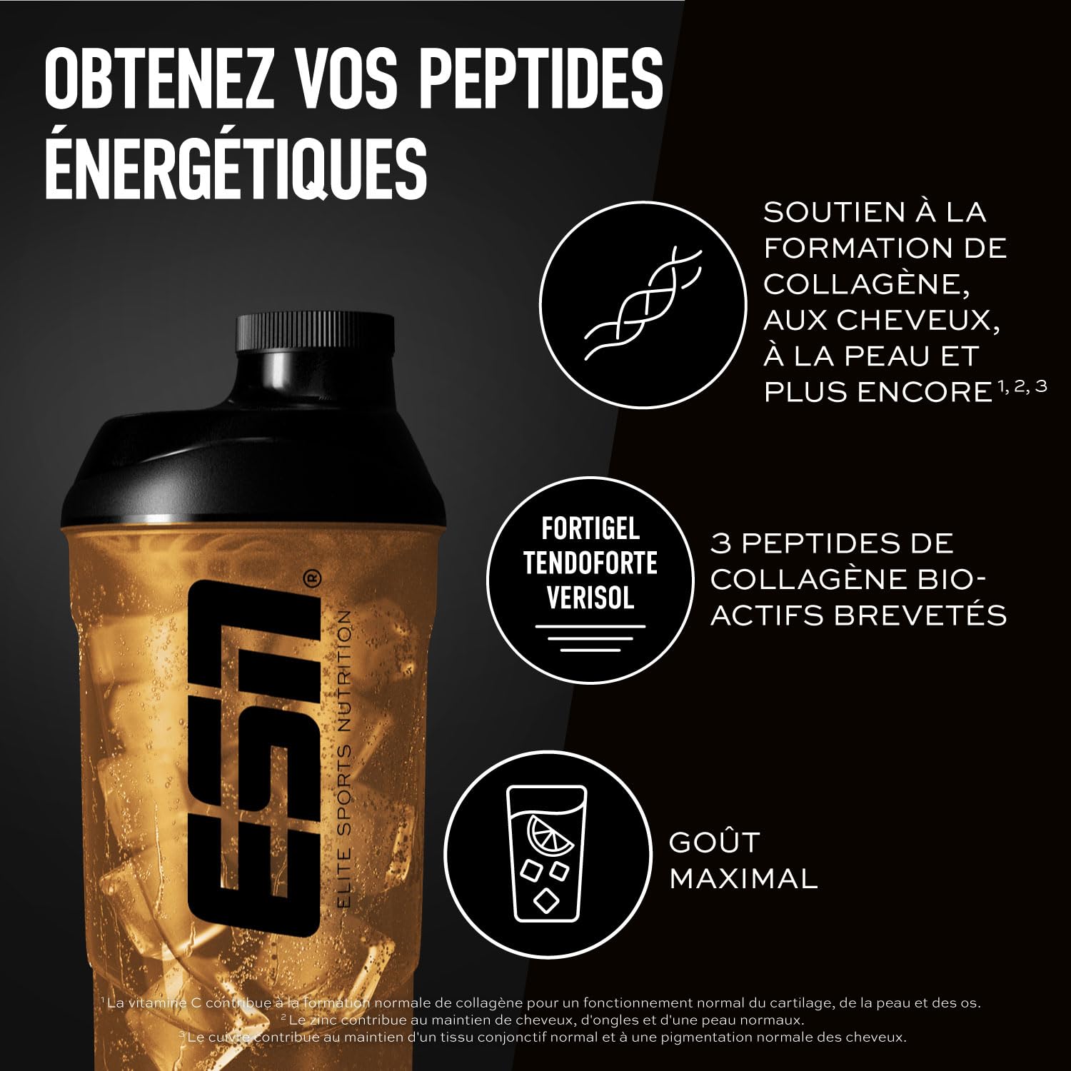 ESN Collagen Peptides, Thé glacé pêche, 300 g, avec hydrolysat de collagène, vitamines et minéraux - fabriqué en Allemagne