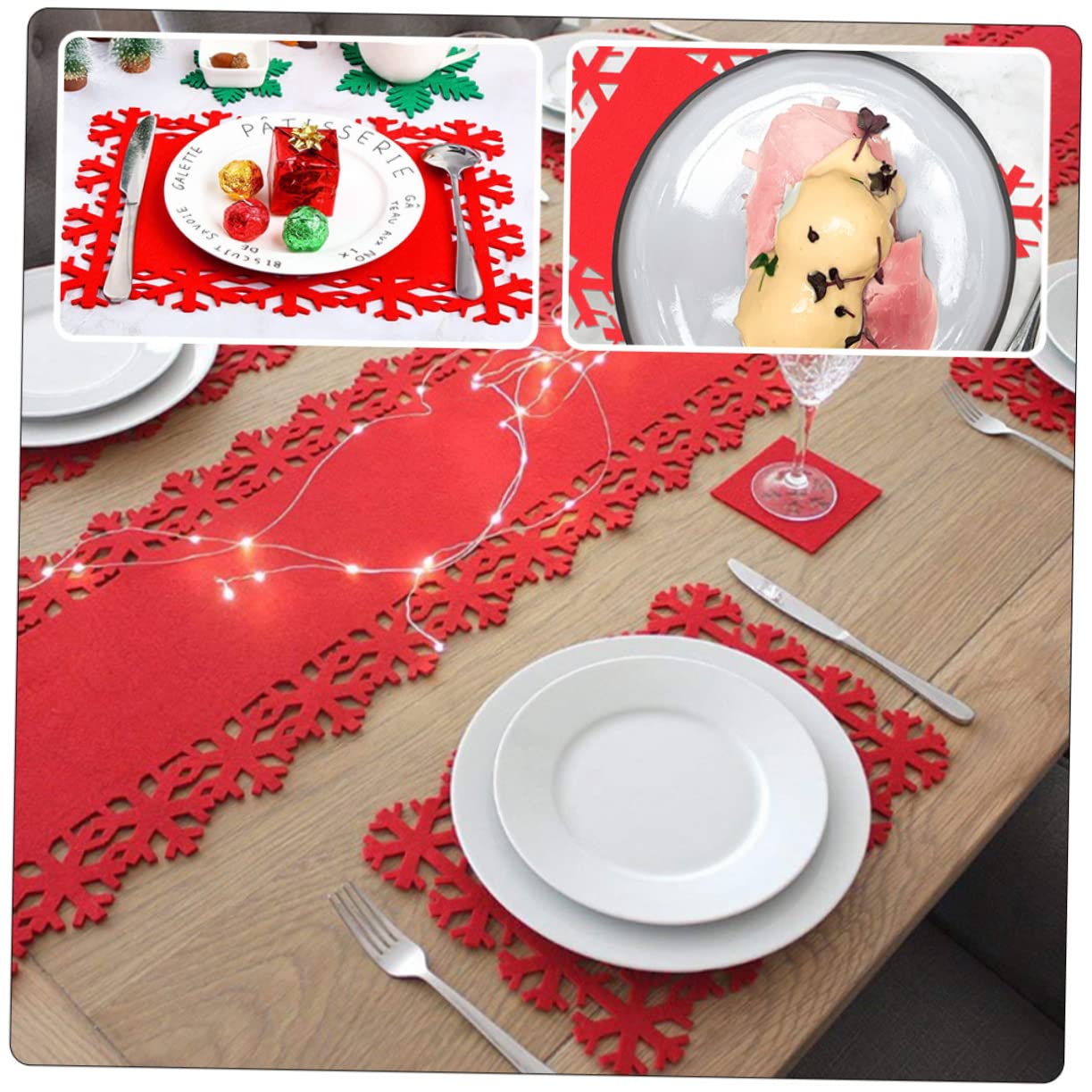 ABOOFAN Lot De 3 Sets De Table De Noël Chemin De Table Flocon De Neige Nappe Décorative pour La Décoration Intérieure 4 Pièces X 3
