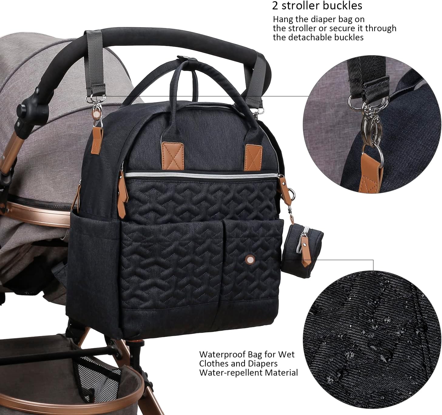 Lmbabter Diaper Bag Backpack with Pacifier Holder Smart Mommy Bag Stroller Organizer with Insulated Pocket&Stroller Strap