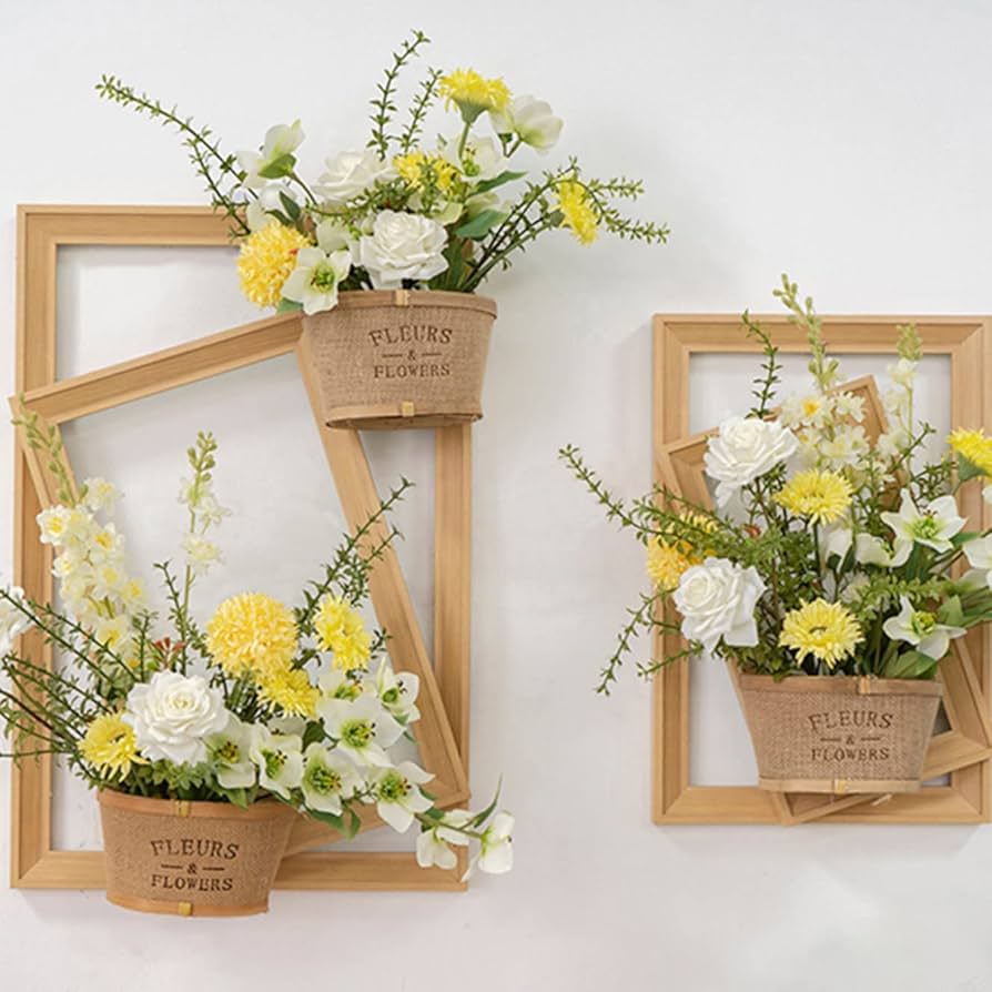 フェイクグリーン＆フラワーブルー系壁飾り横長壁飾り