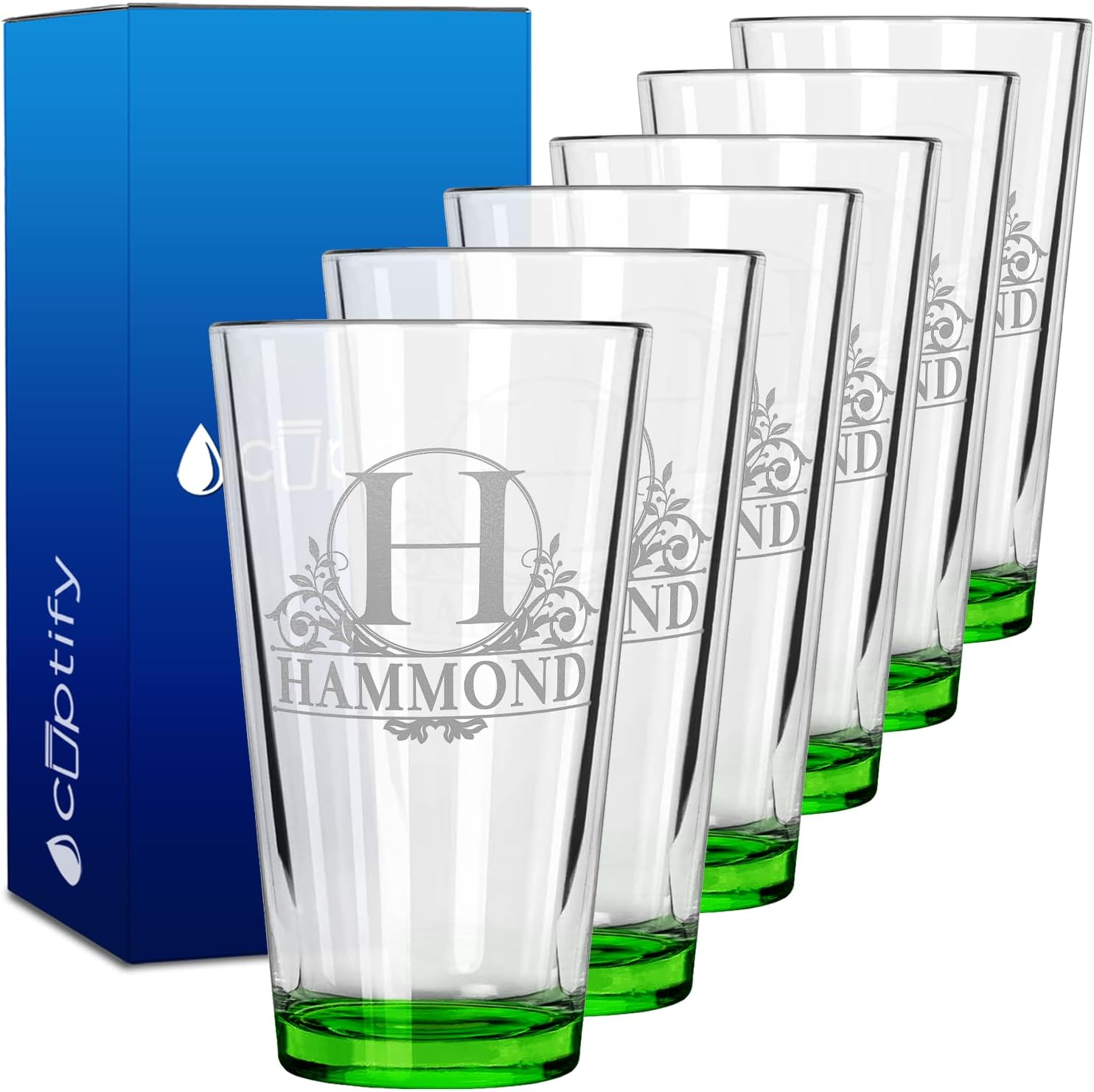 Custom Beer Glasses Set of 12 Initial and Name Laser Engraved 16oz Pint Glasses for Men & Women, Custom Drinking Gift for Birthdays, Weddings, Father’s Day & More