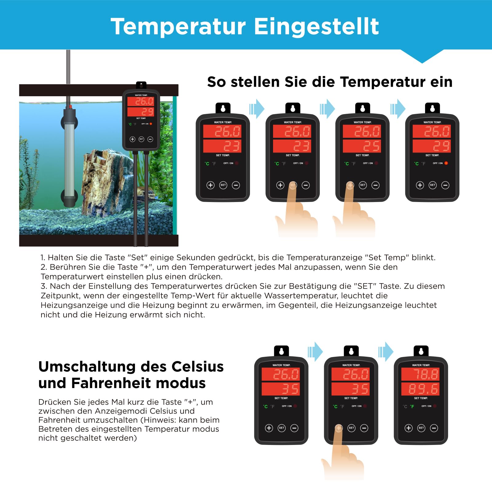 Titan MX-9016 - Calentador sumergible para acuarios (300 W, con regulador de temperatura digital LED, regulable de 0 °C a 40 °C, apto para acuarios de agua salada y agua dulce de 150 a 220 litros