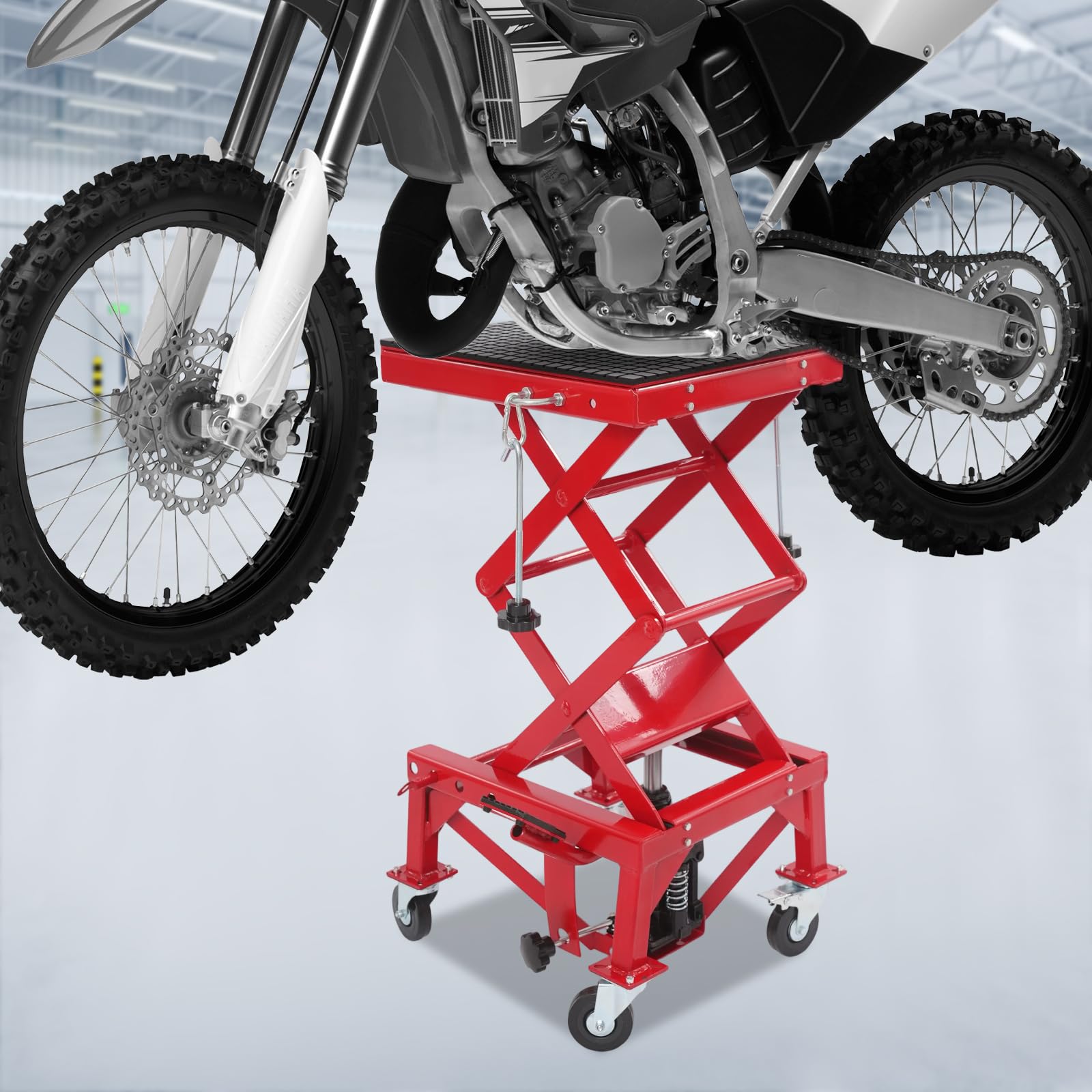 Cric hydraulique pour moto 200 kg, élévateur de béquille centrale avec 4 roues, élévateur hydraulique à ciseaux pour moto réglable en hauteur 350-870 mm, pour réparation automobile et moto