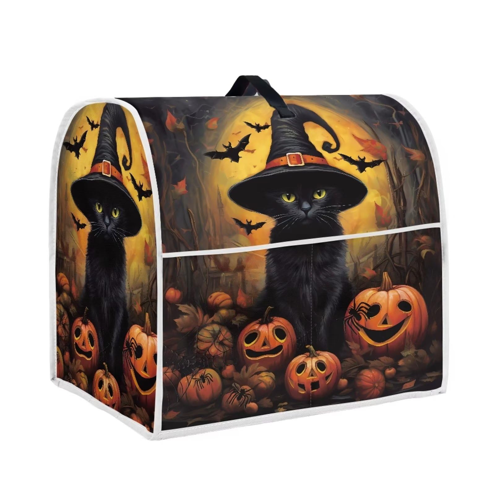 HUISEFOR Halloween Mixer Covers - Black Cat Pumpkin Indoor Kitchen Decorations, Polyester Dustproof Cover with Pockets, Compatible with 4.5-5 Quart Stand Mixer — image 1