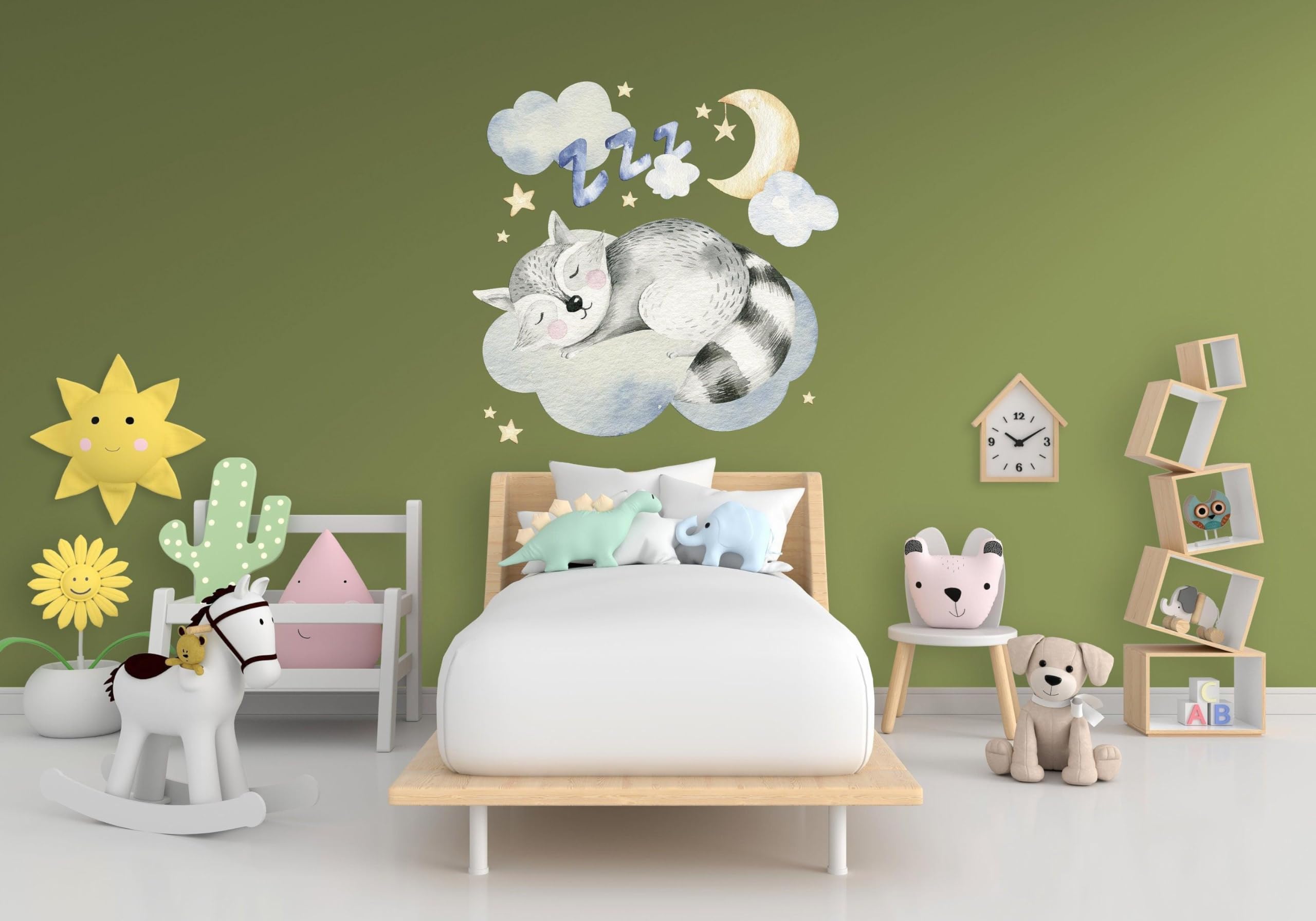 Adorable calcomanía de pared con diseño de cielo de animales infantiles, decoración creativa para habitación de niños, el conejito dormilón